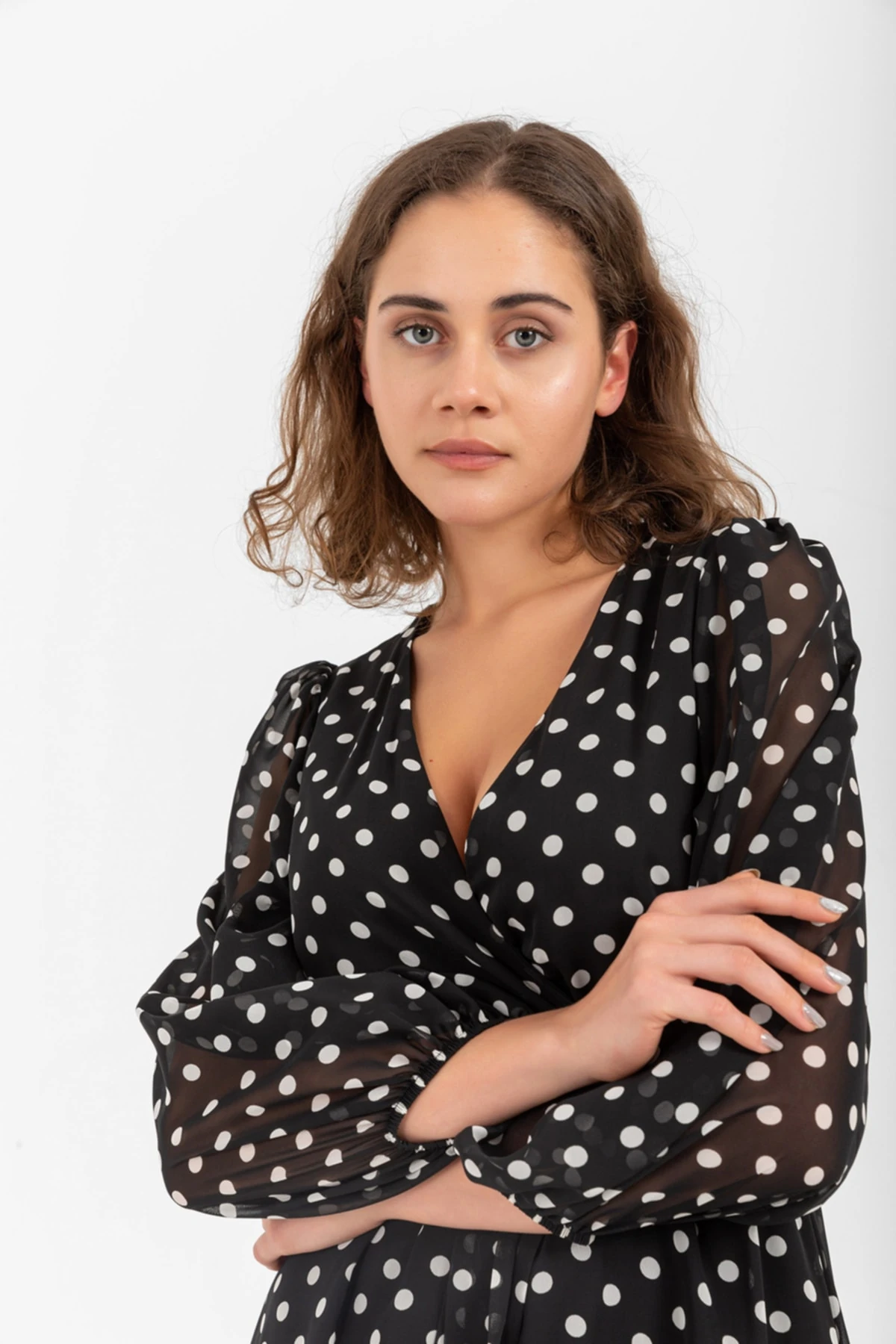 Puantiye Desenli Şifon Elbise