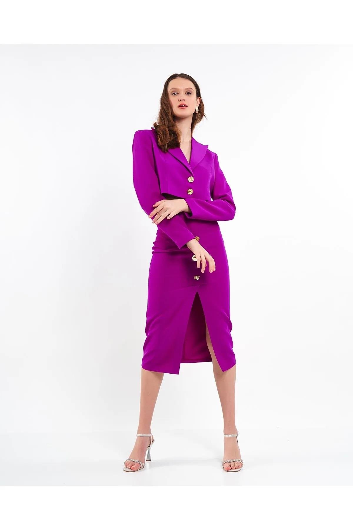 Crop Blazer Ceket Mürdüm