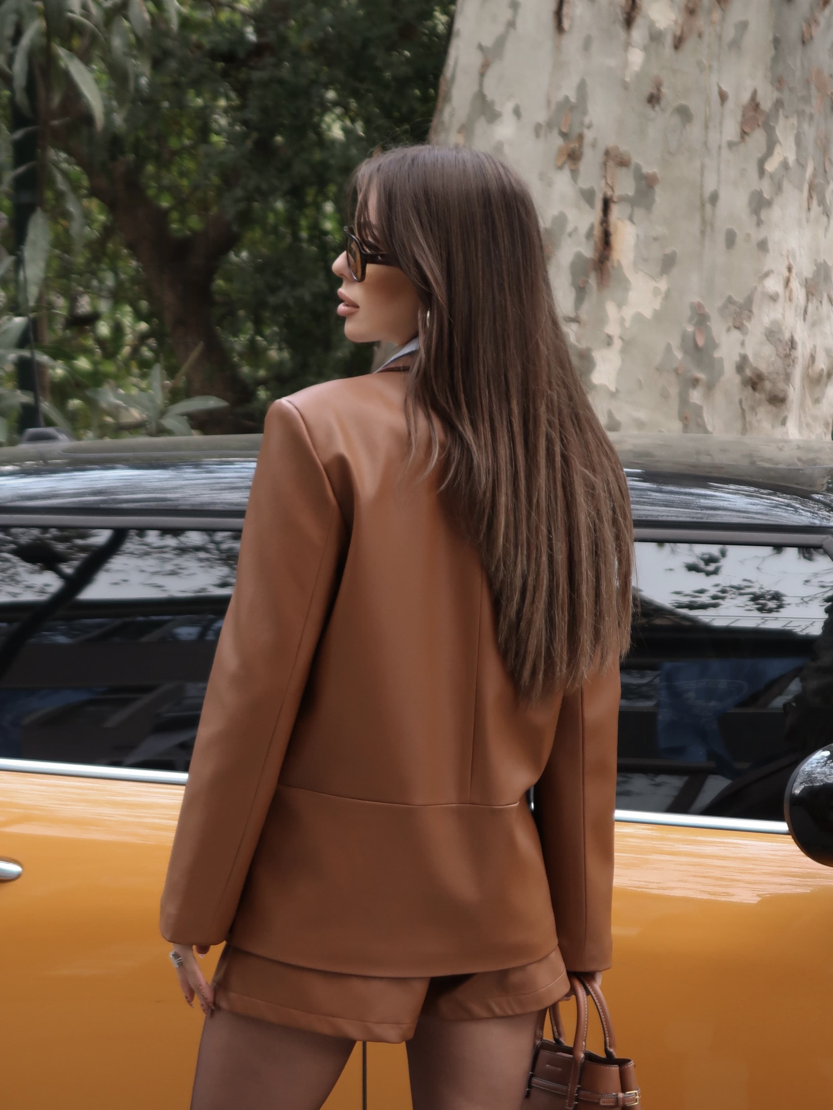 Carrie Deri Blazer Ceket Kahverengi