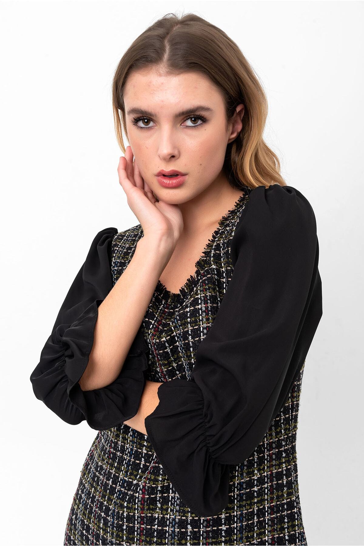 Ekose Desenli Mini Elbise
