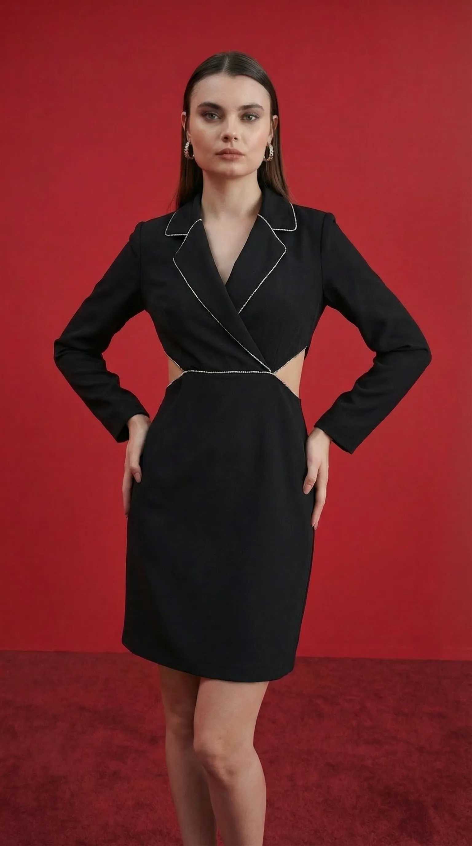 Taş Detaylı Mini Elbise