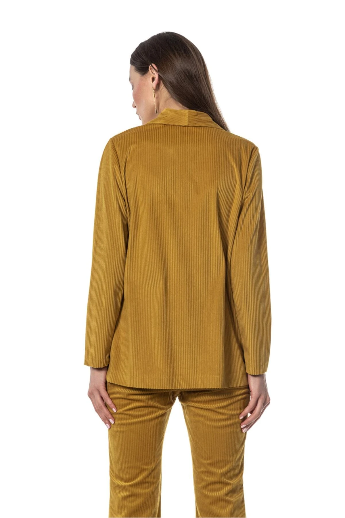 Fitilli Kadife Bej Blazer Kadın Ceket