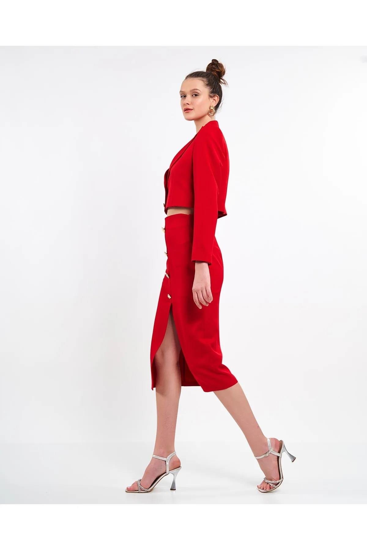 Crop Blazer Ceket Kırmızı