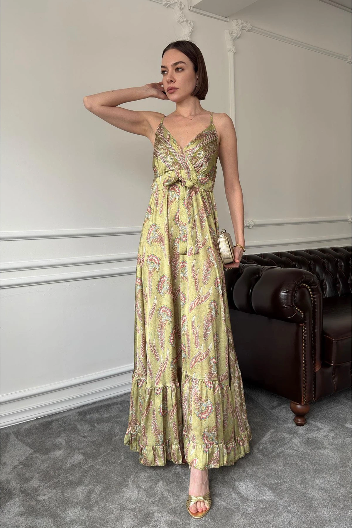 Askılı Etnik Desen Elbise