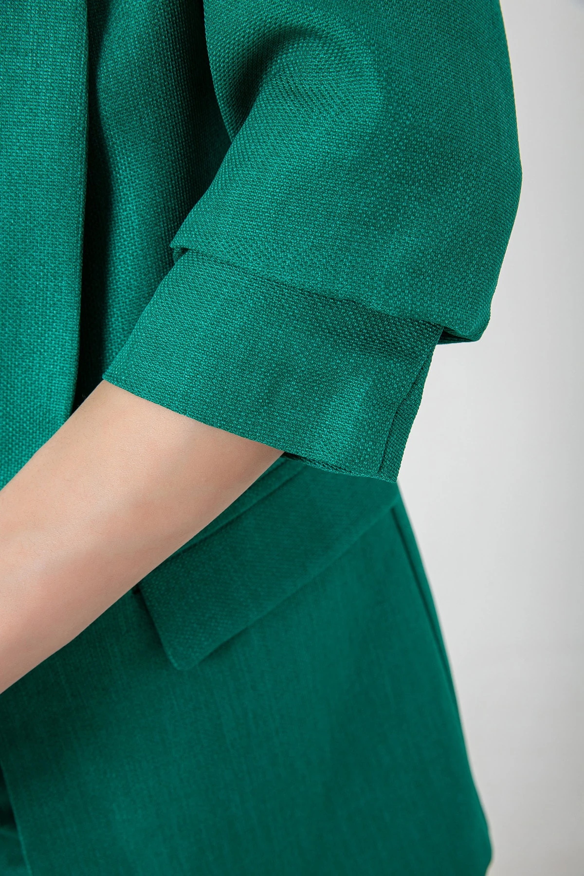 Kolu Büzgülü Keten Ceket