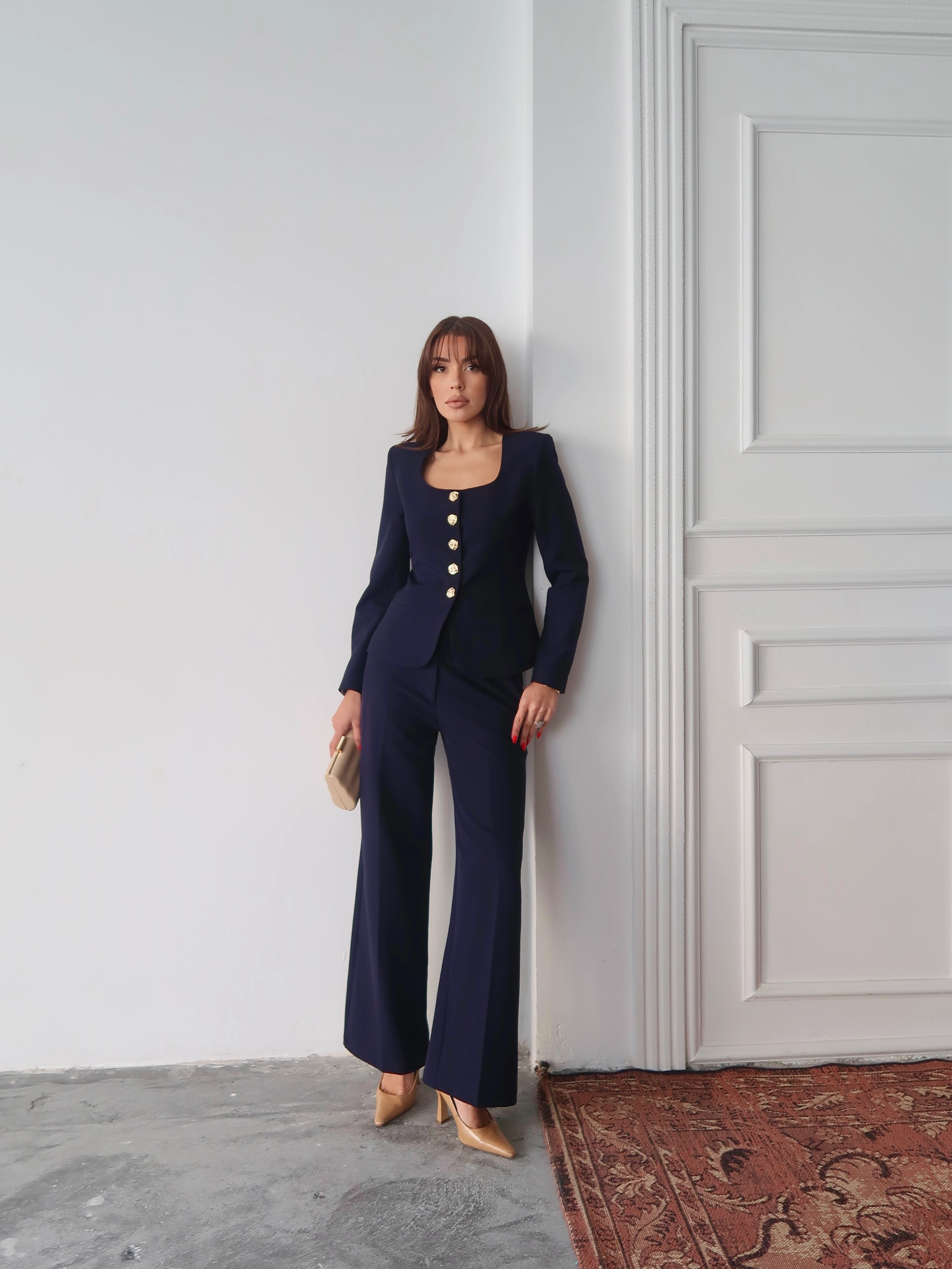 Jane Button Tailored Suit Lacivert