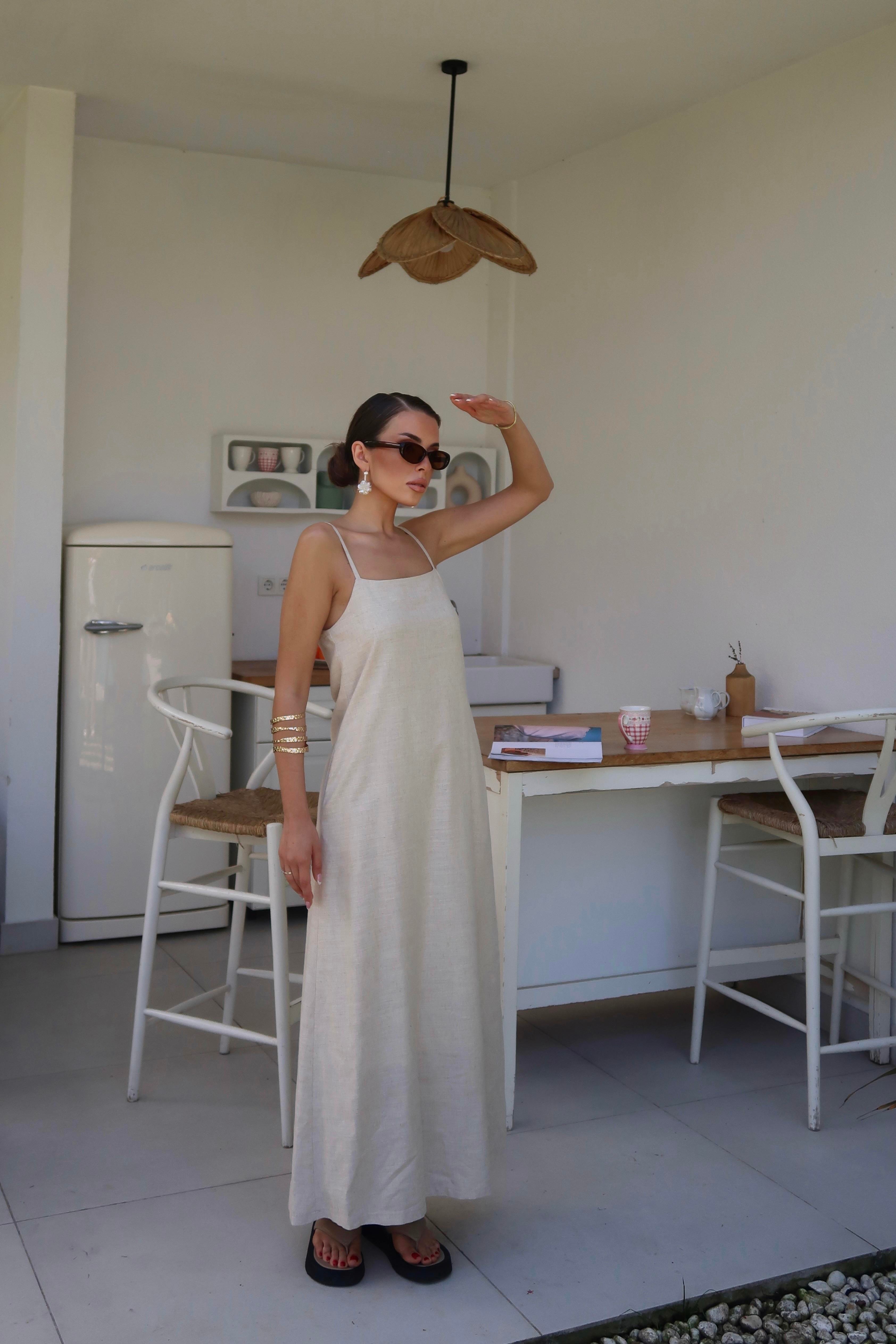 Palma Summer Casey Askılı Elbise Natürel