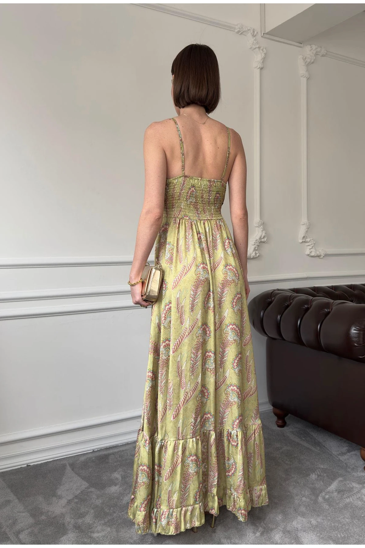 Askılı Etnik Desen Elbise