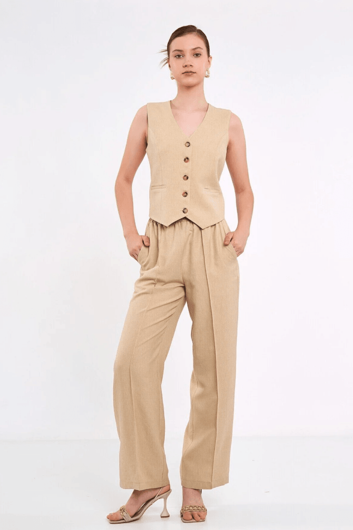 Keten Beli Lastikli Pantolon