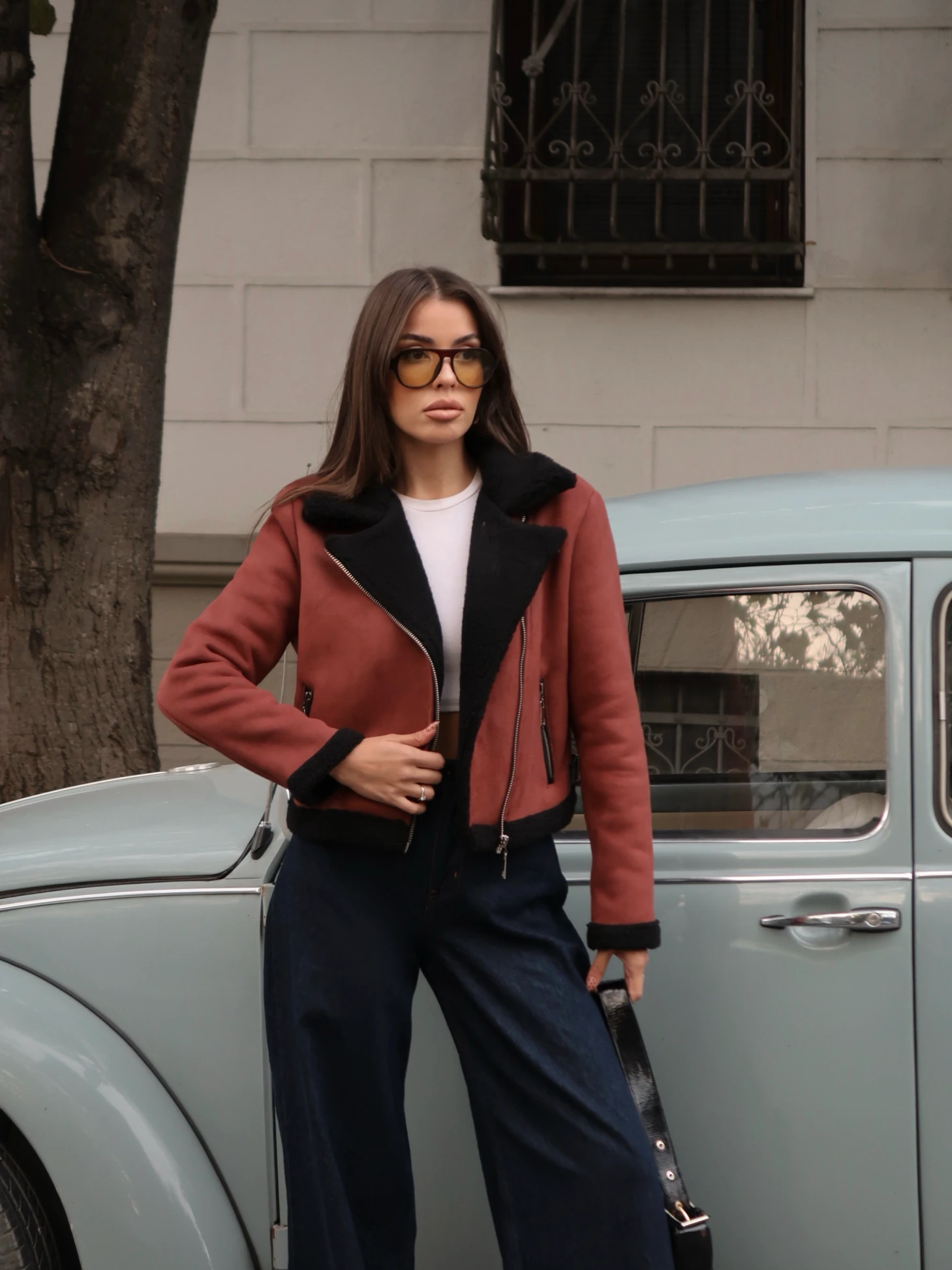 Sherpa Detaylı Süet Biker Ceket