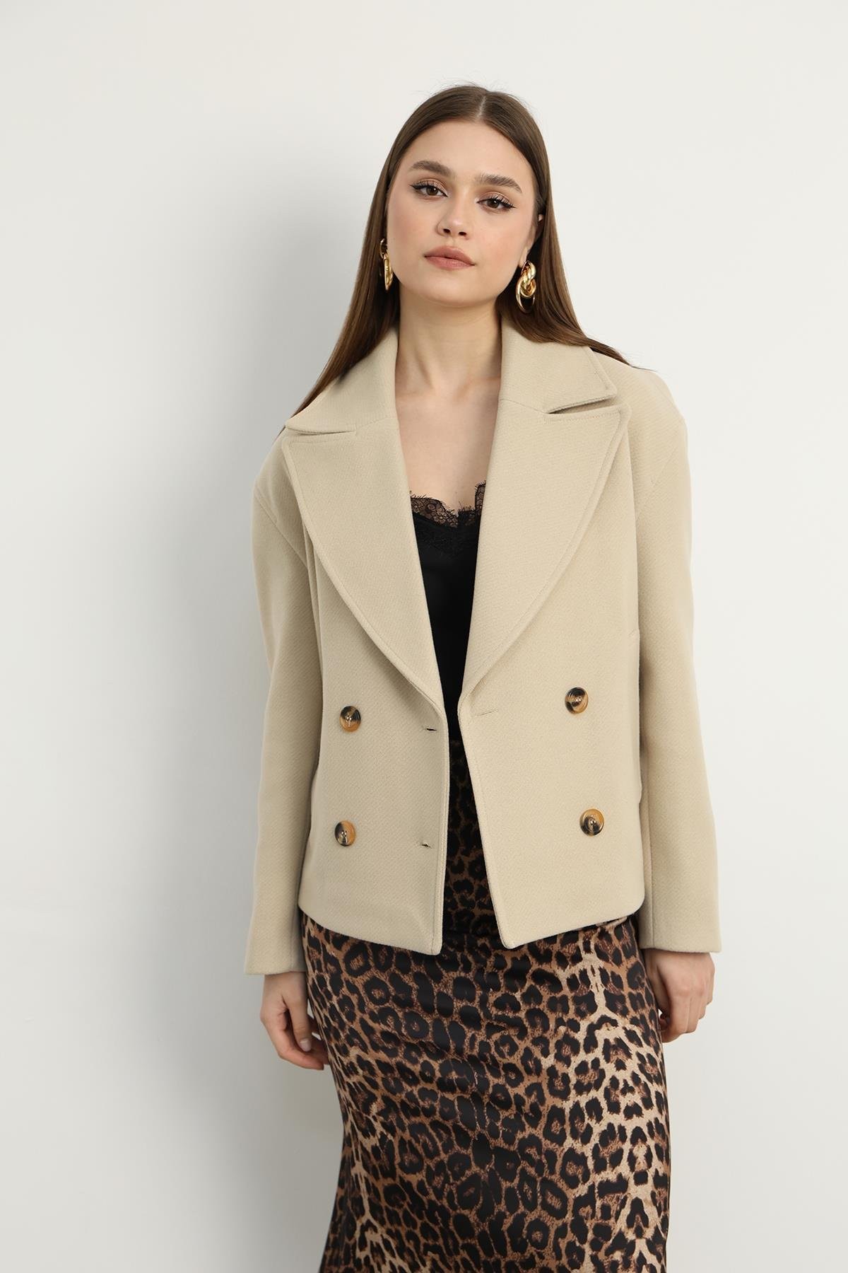 Leopar Desenli Saten Etek