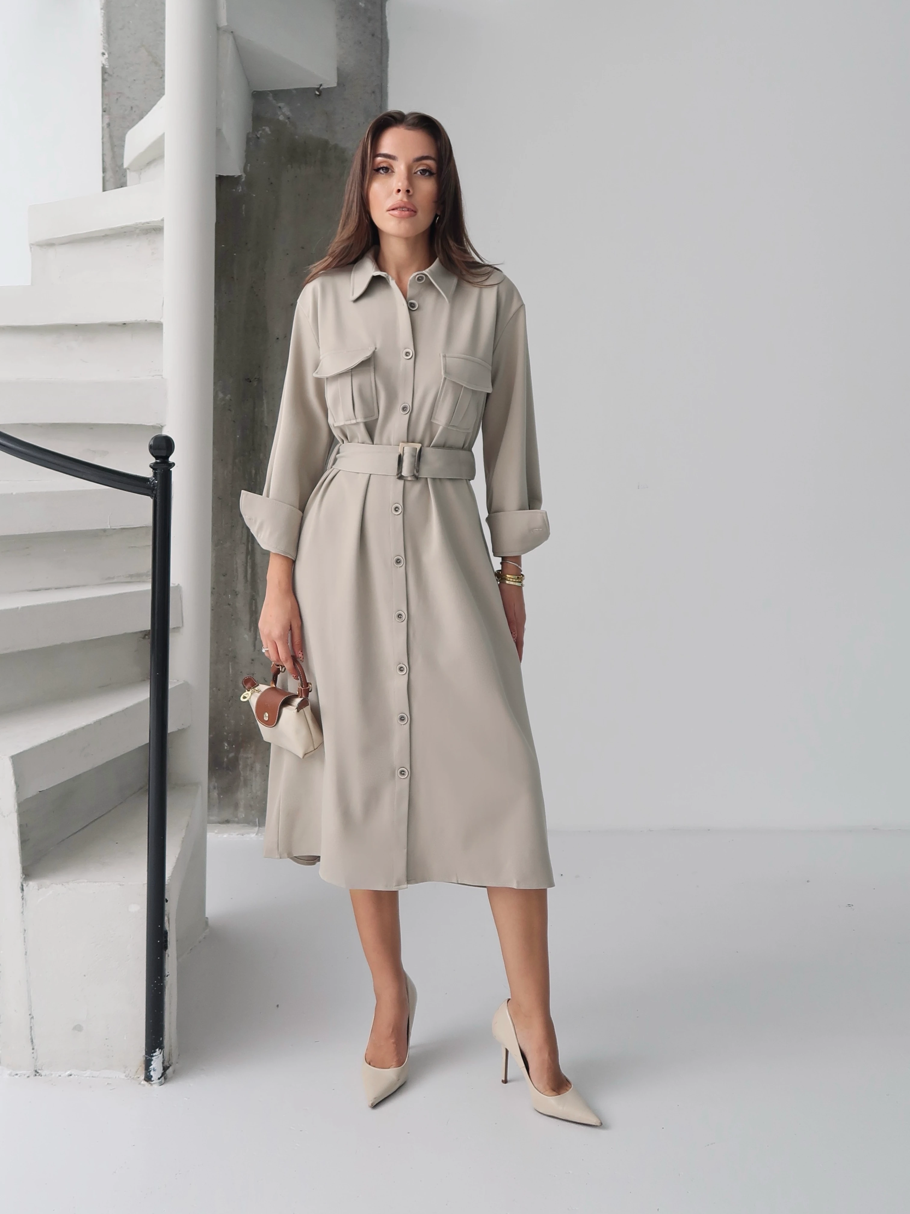 Gigi Kemerli Gömlek Elbise 