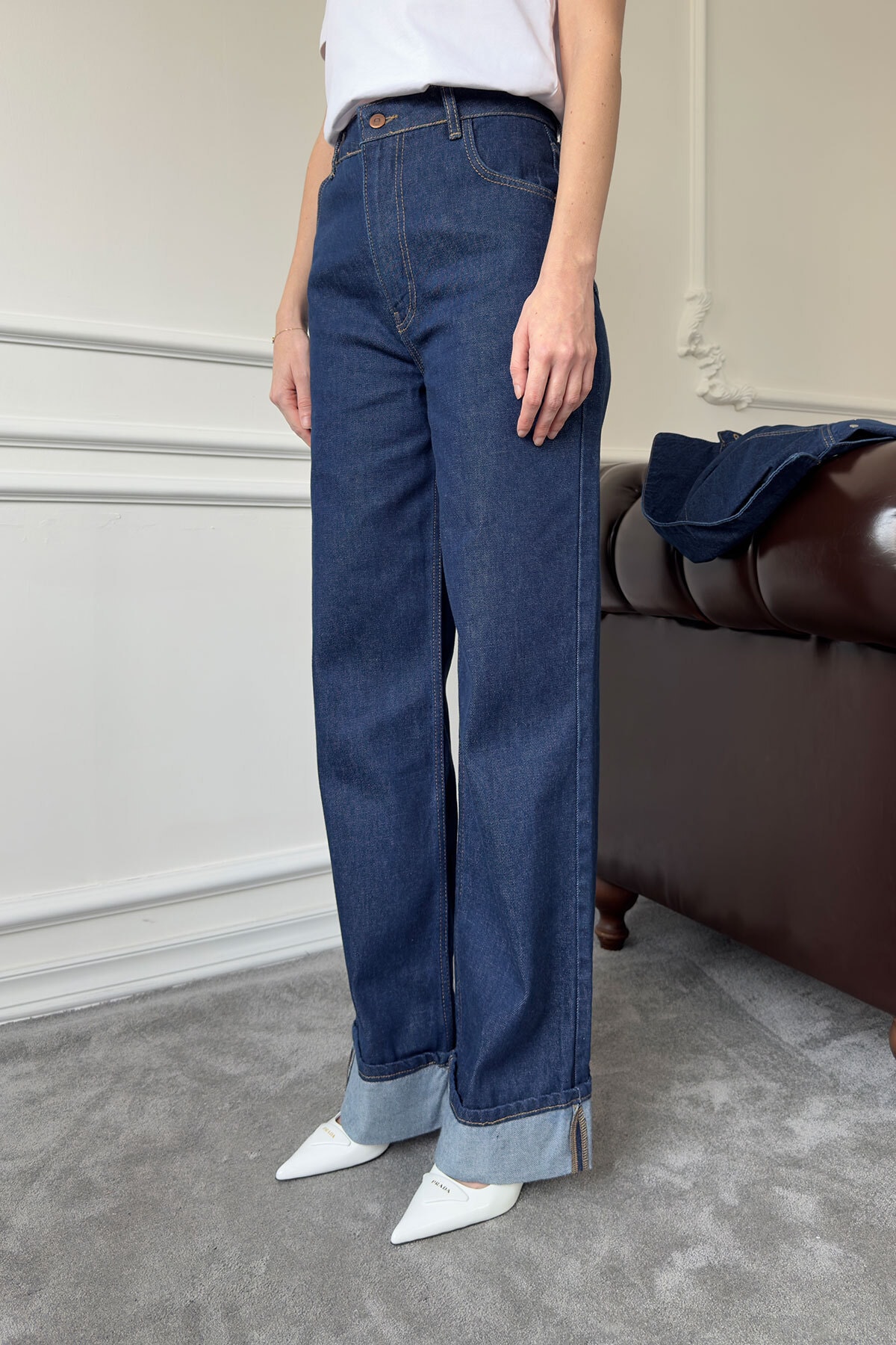 Duble Paça Denim Pantolon- MAVİ
