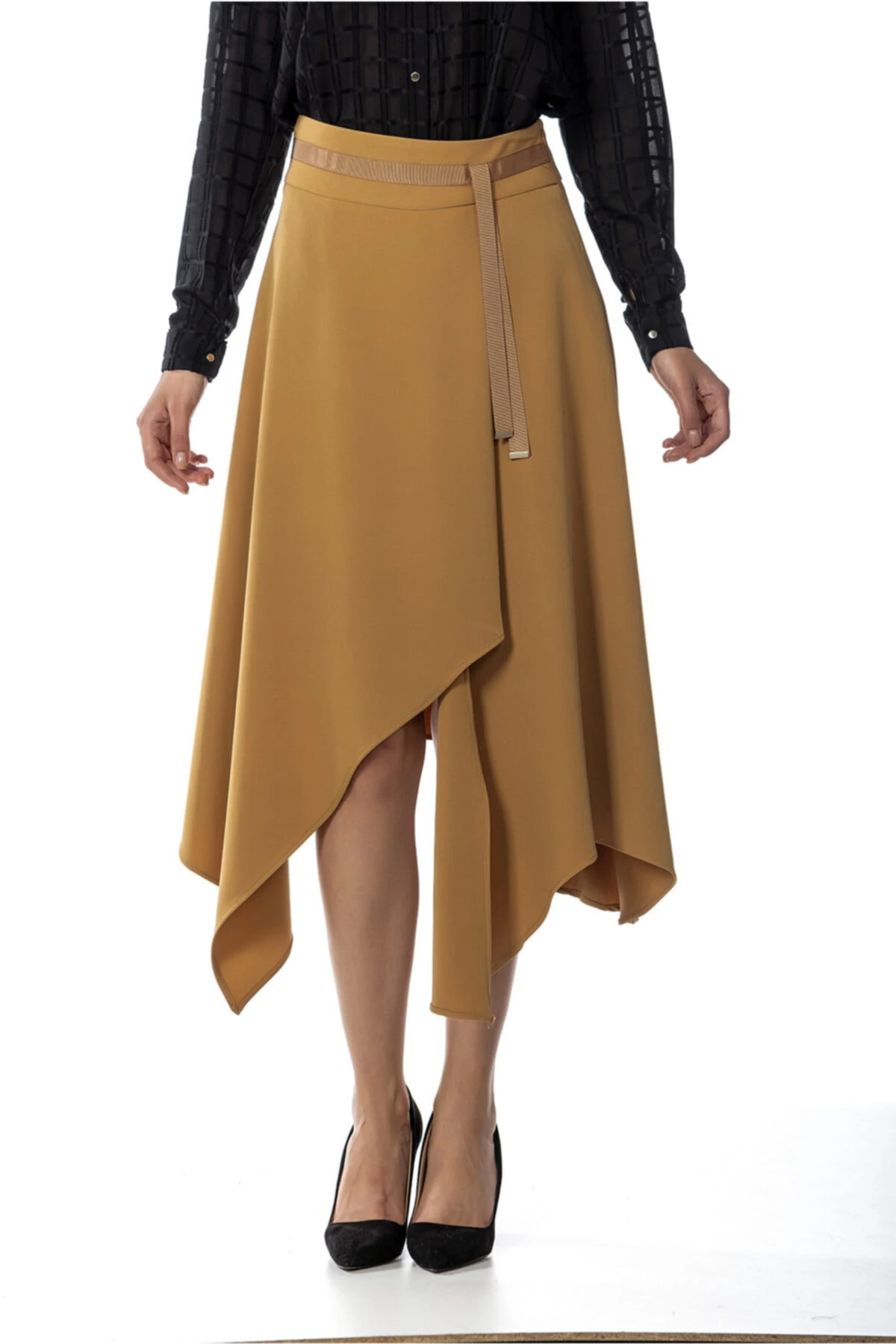 Asimetrik Kesim Açık Kahve Etek