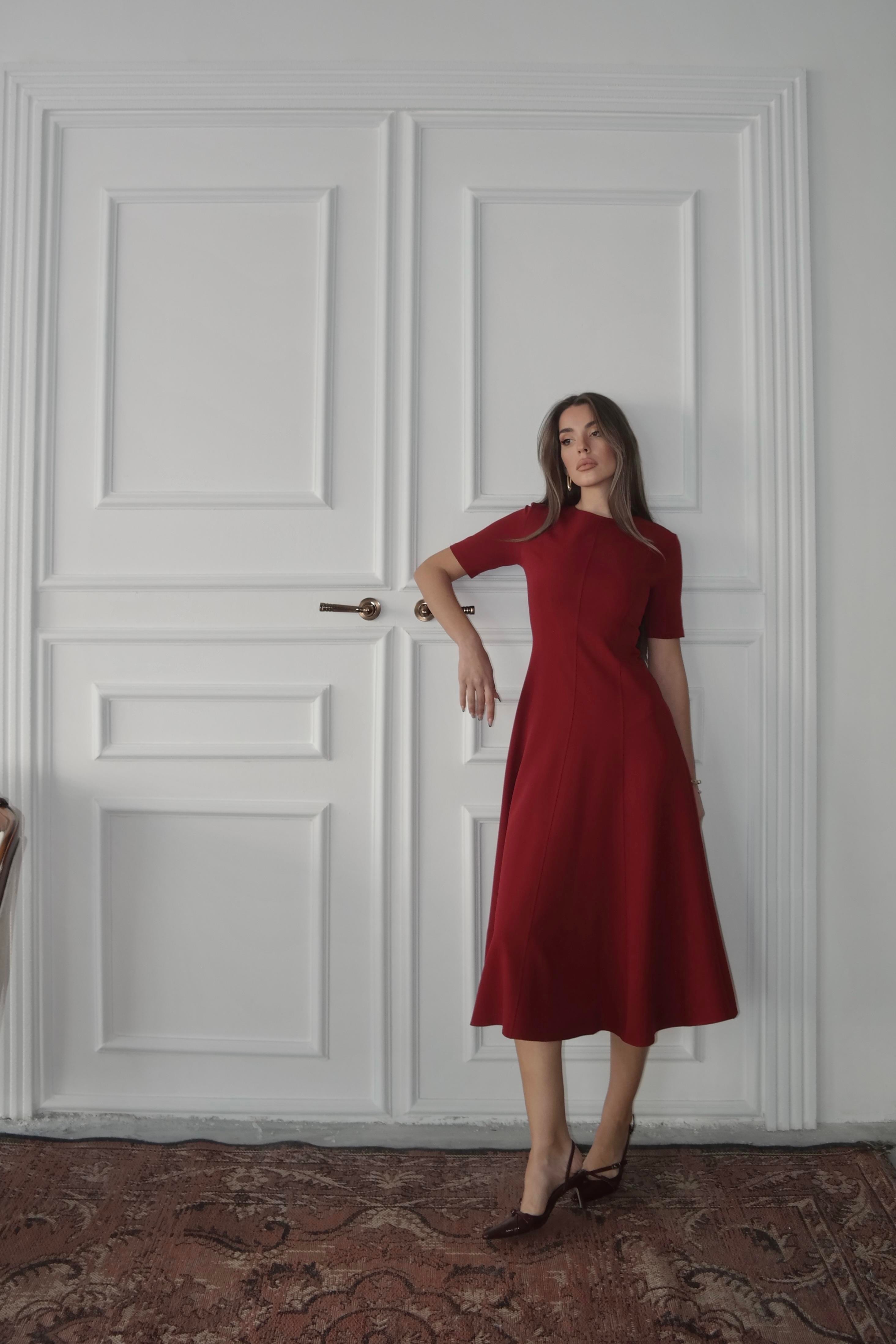 Dalie Midi Kloş Elbise Bordo