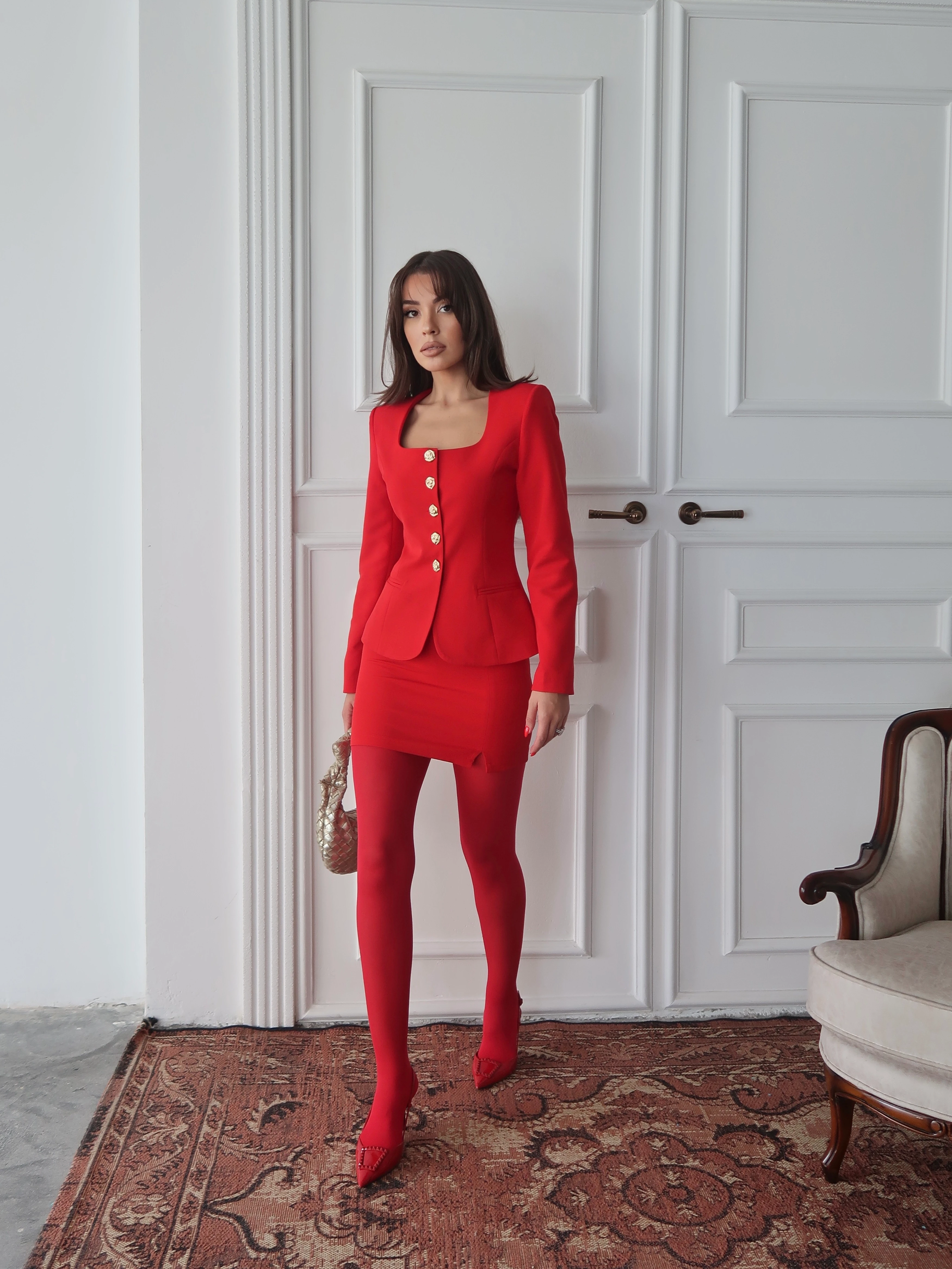 Eva Button Suit Kırmızı