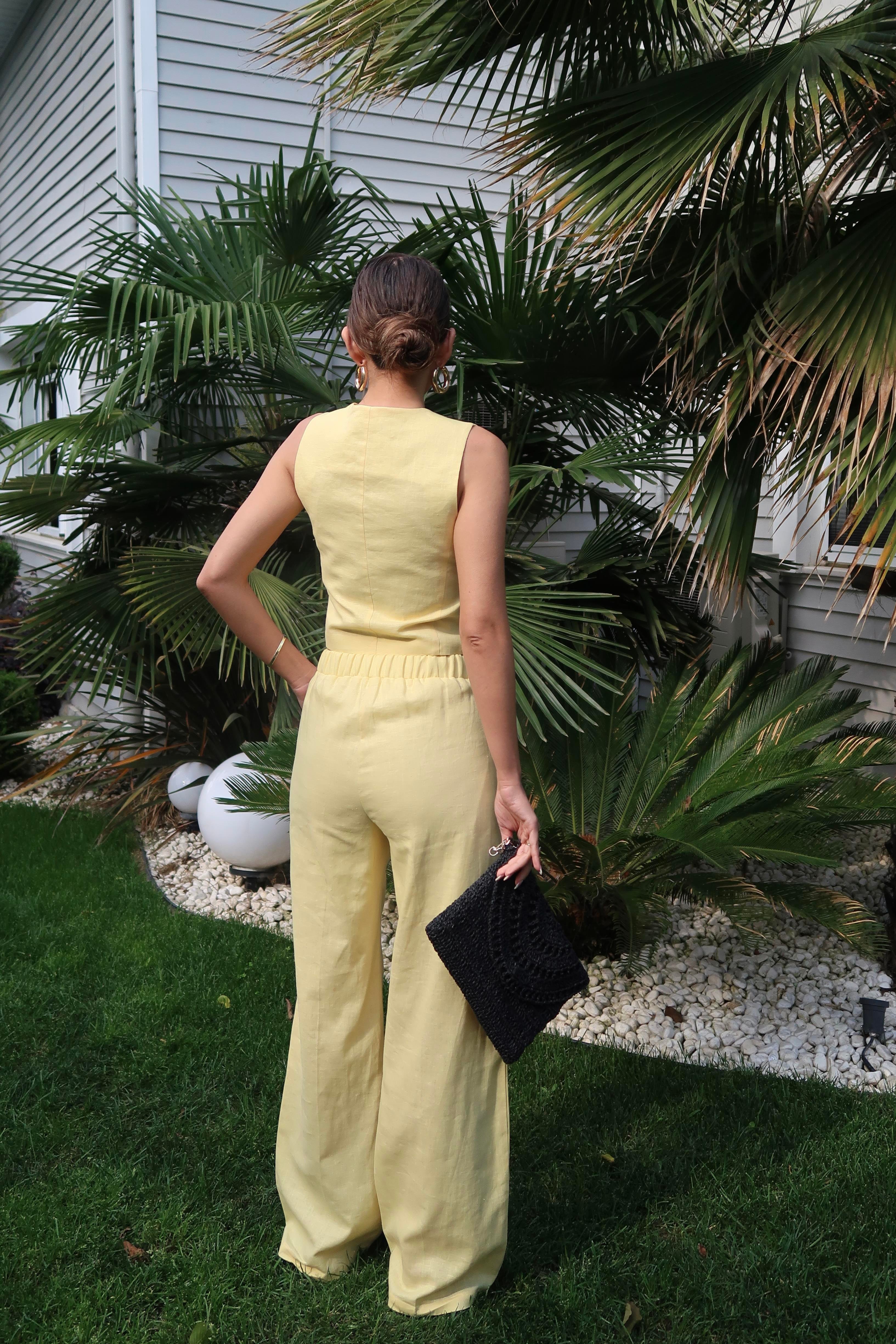 Palma Summer Amber Keten Pantolon Sarı