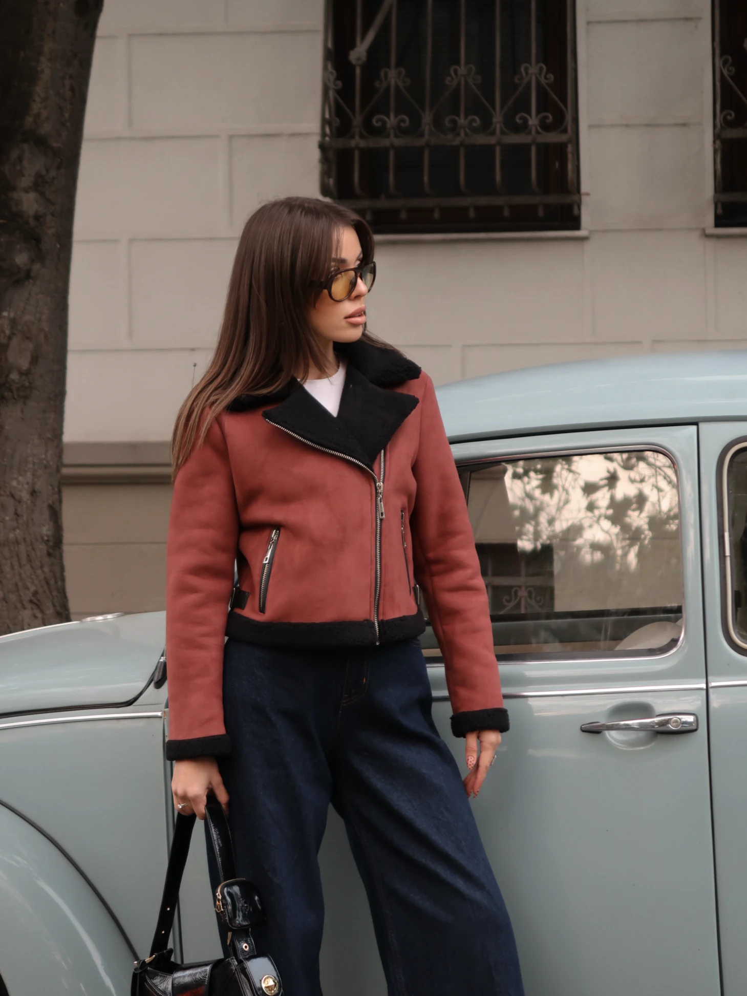 Sherpa Detaylı Süet Biker Ceket