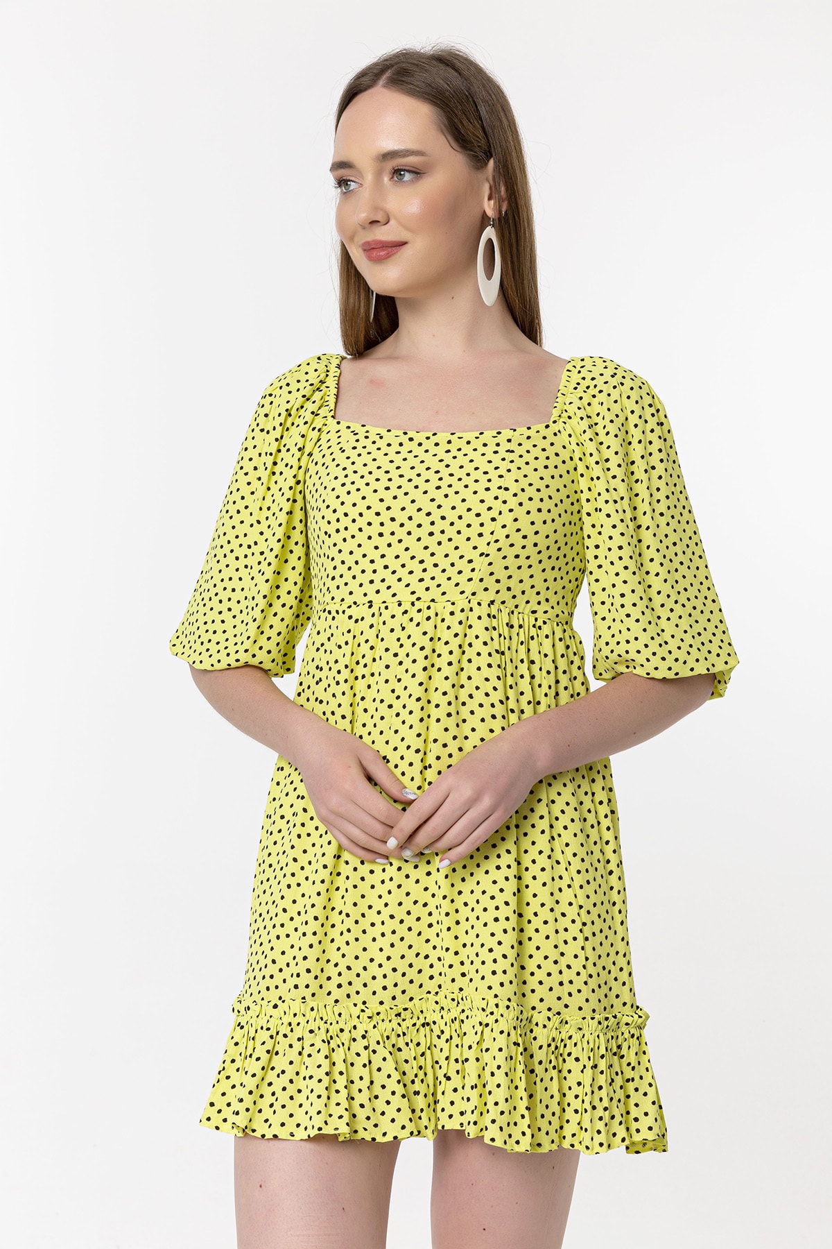 Lila Desenli Mini Elbise