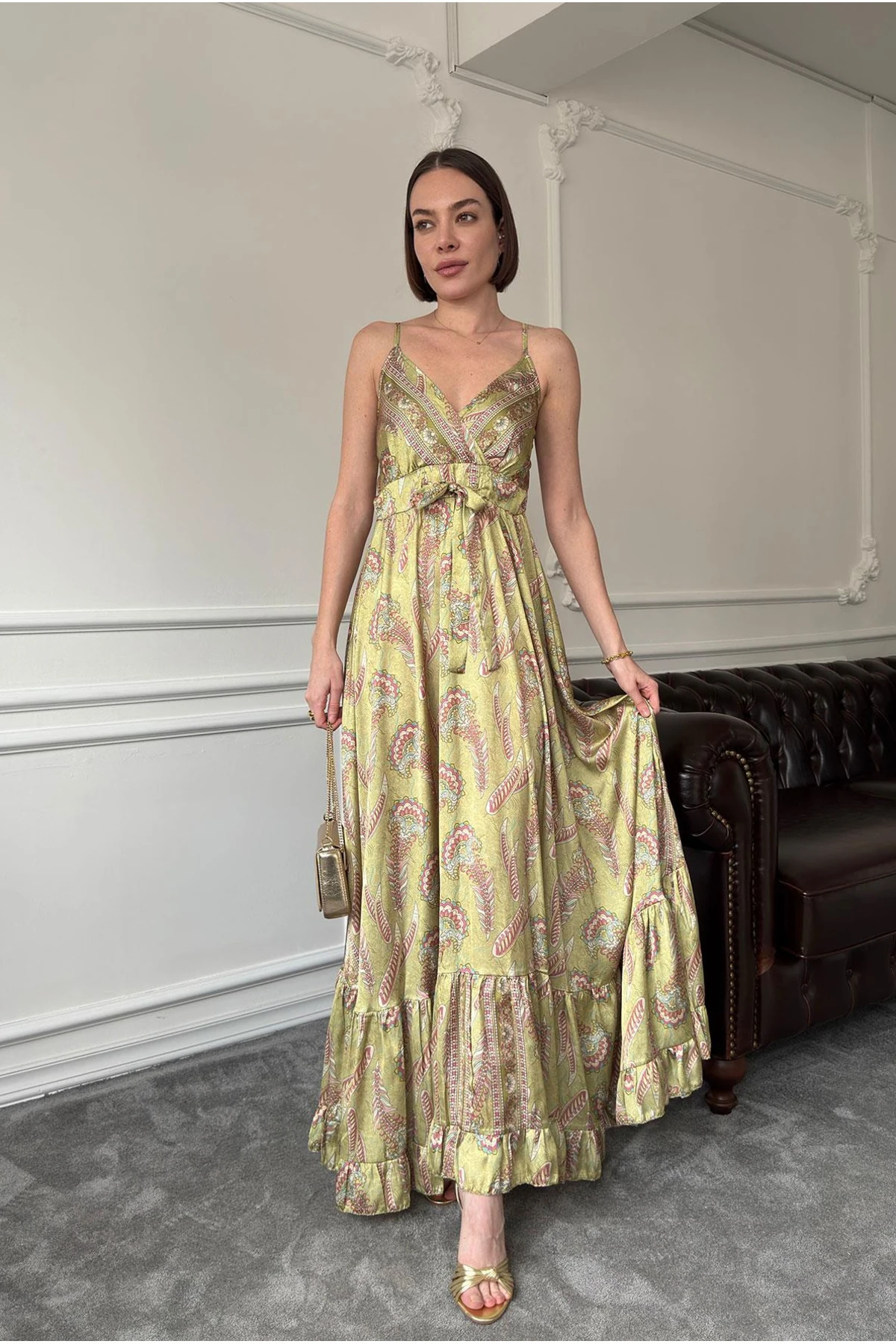 Askılı Etnik Desen Elbise