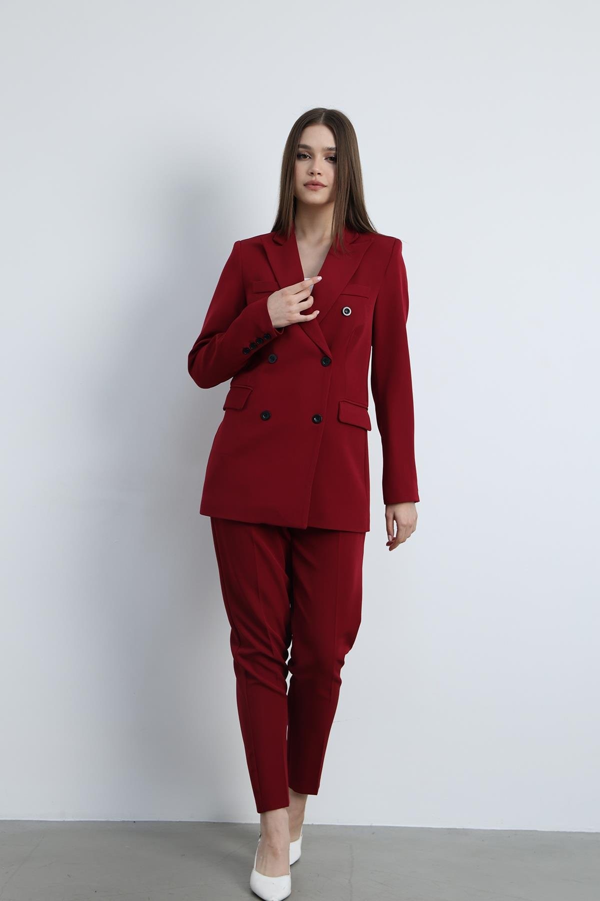 Aria Düğmeli Blazer Ceket Bordo
