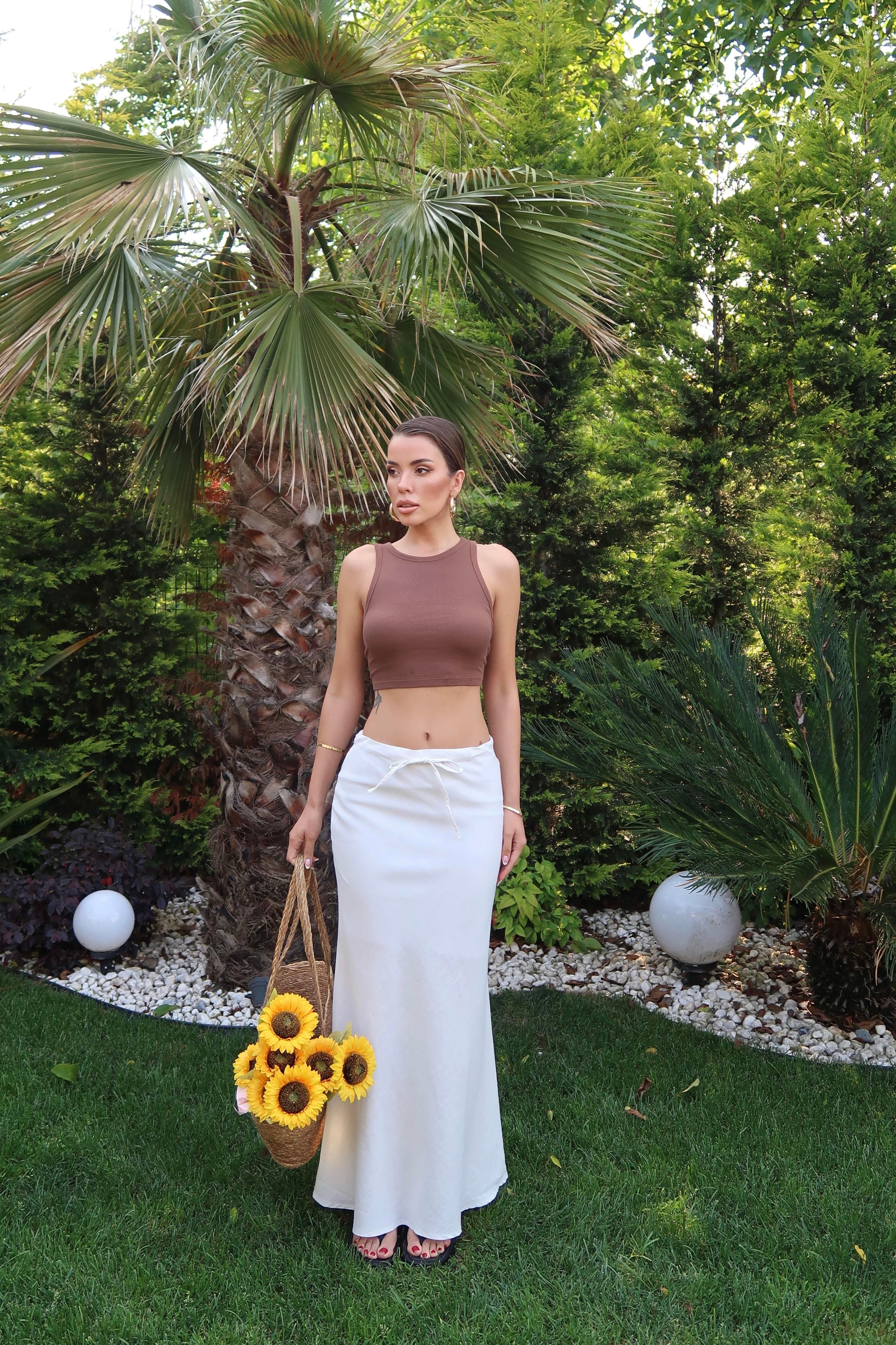 Palma Summer Rebecca Maxi Keten Etek Beyaz