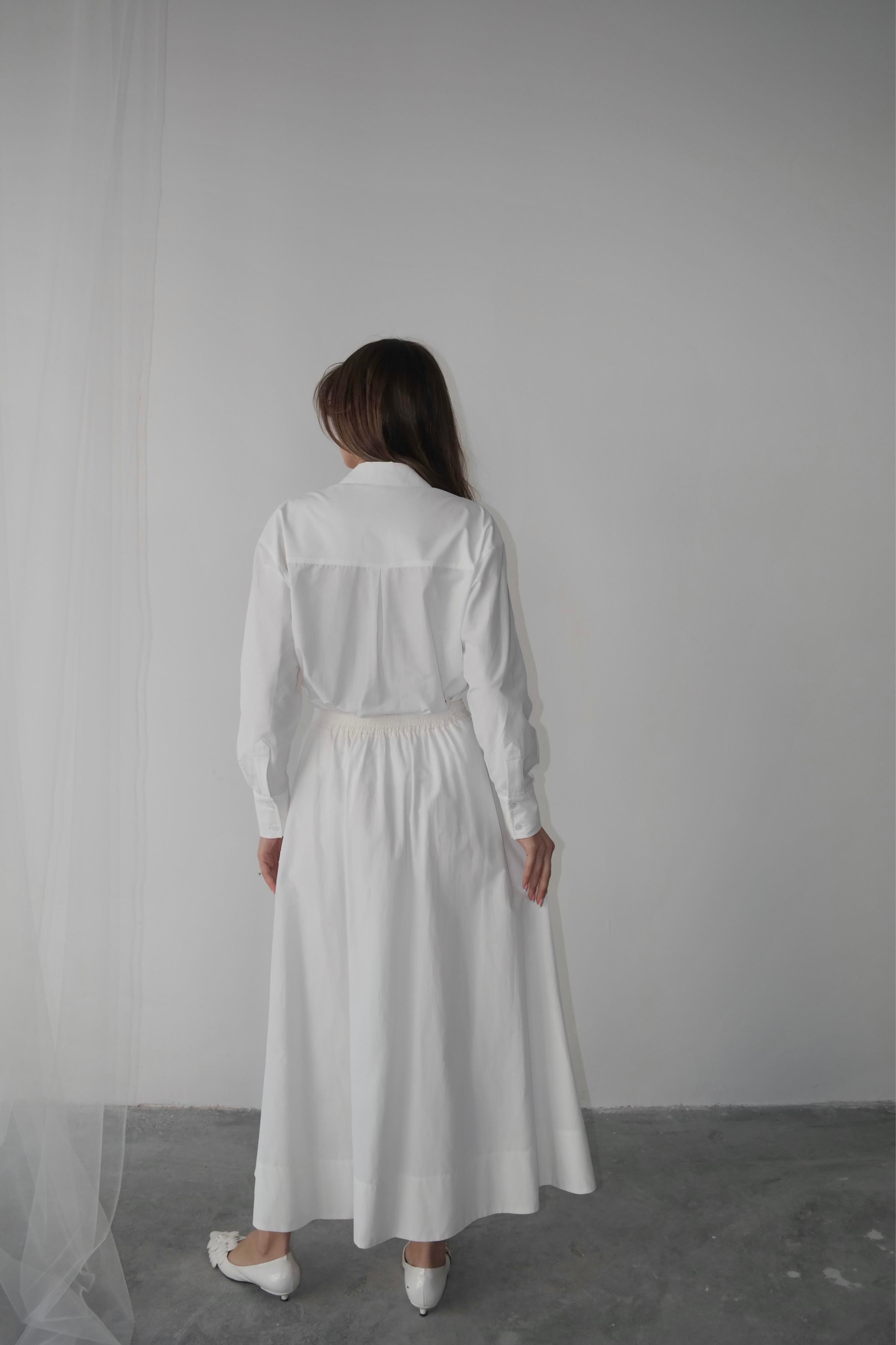 Oversize Düğmeli Kısa Gömlek Beyaz