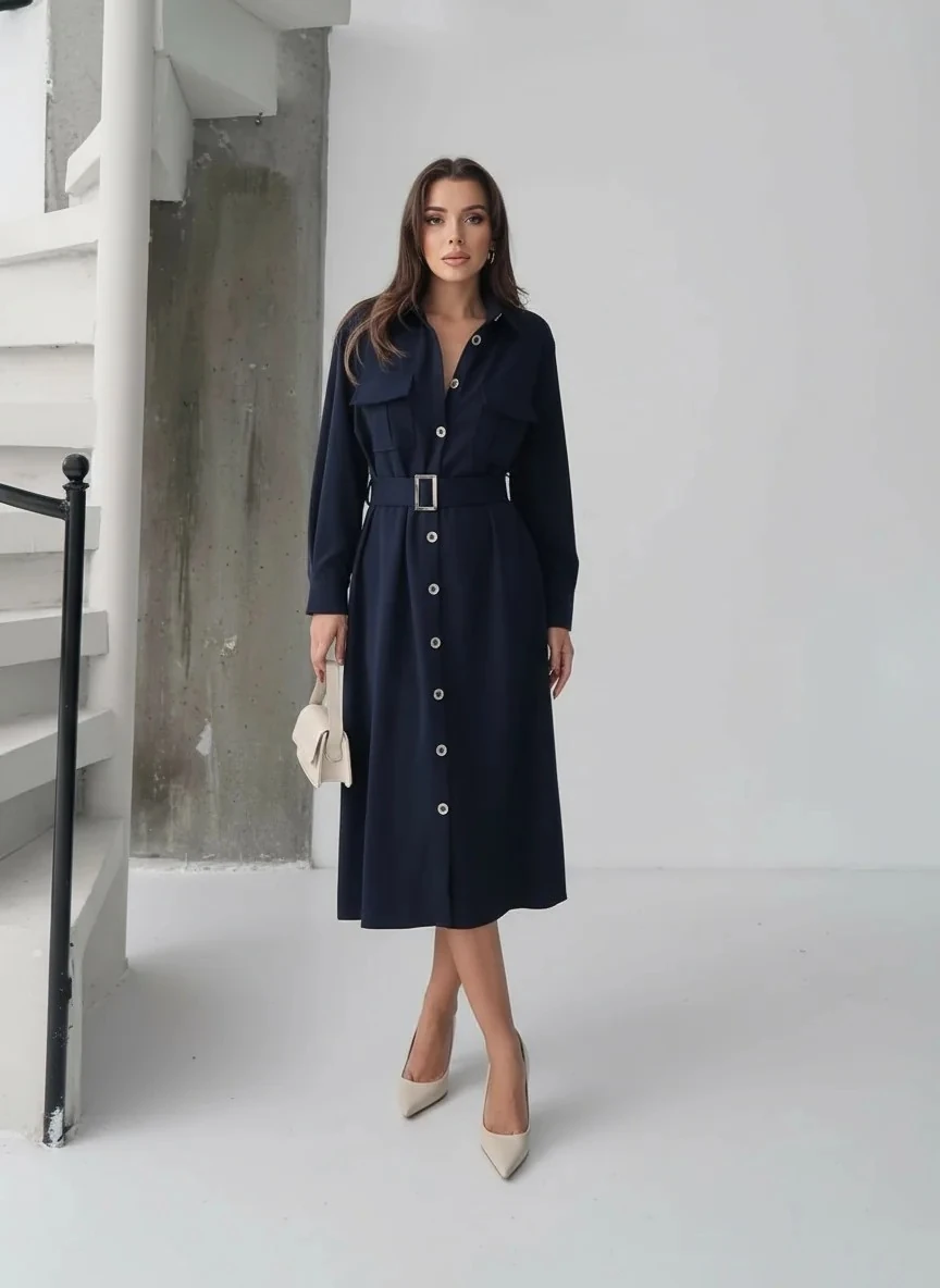 Gigi Kemerli Gömlek Elbise 