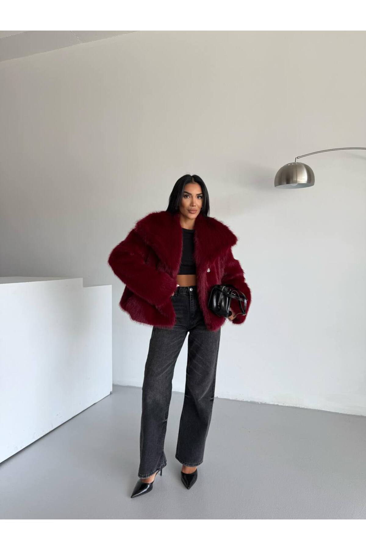 Şal Yaka Premium Kürk Bordo