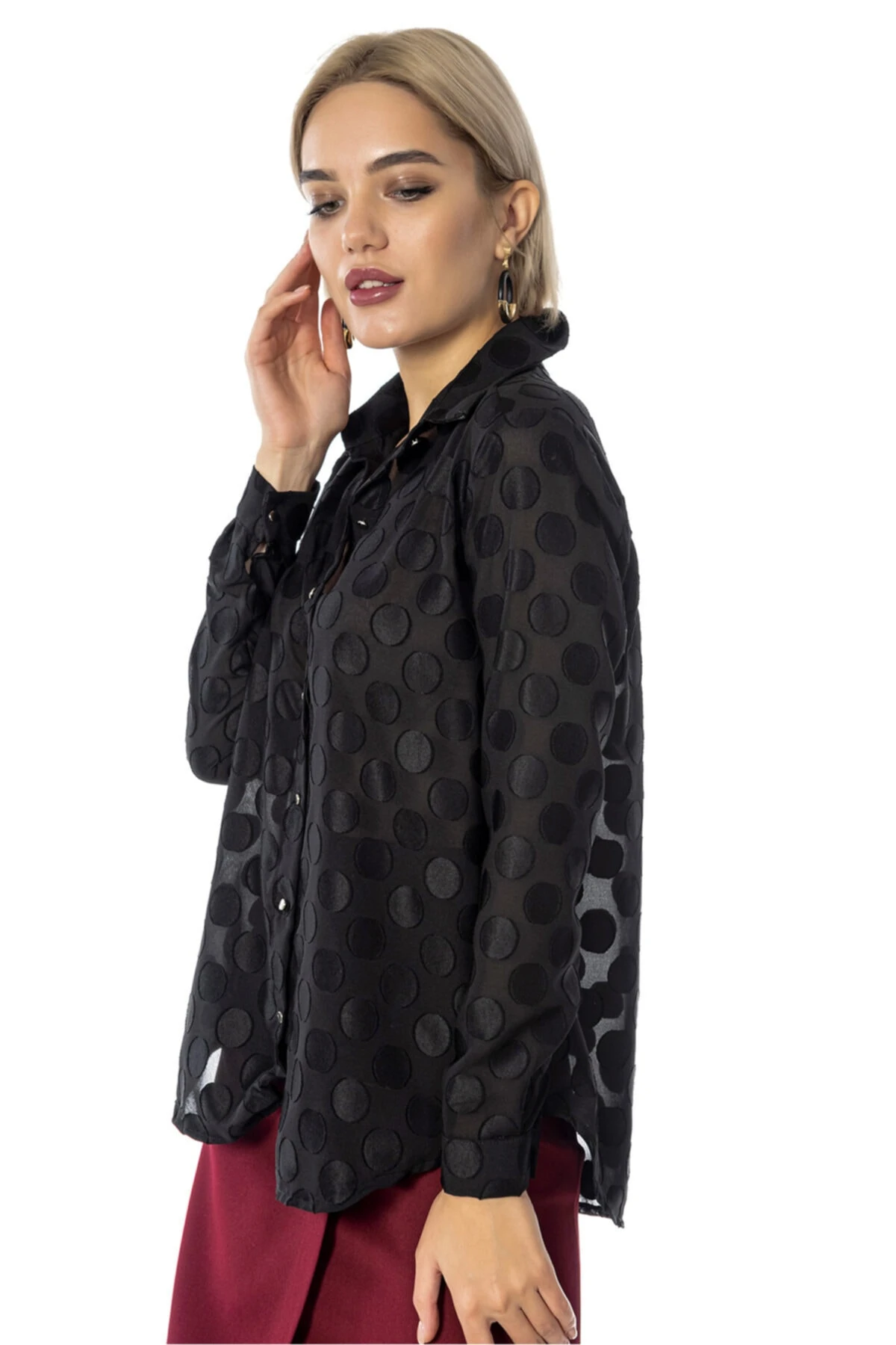 Kadın Siyah Puantiyeli Gömlek
