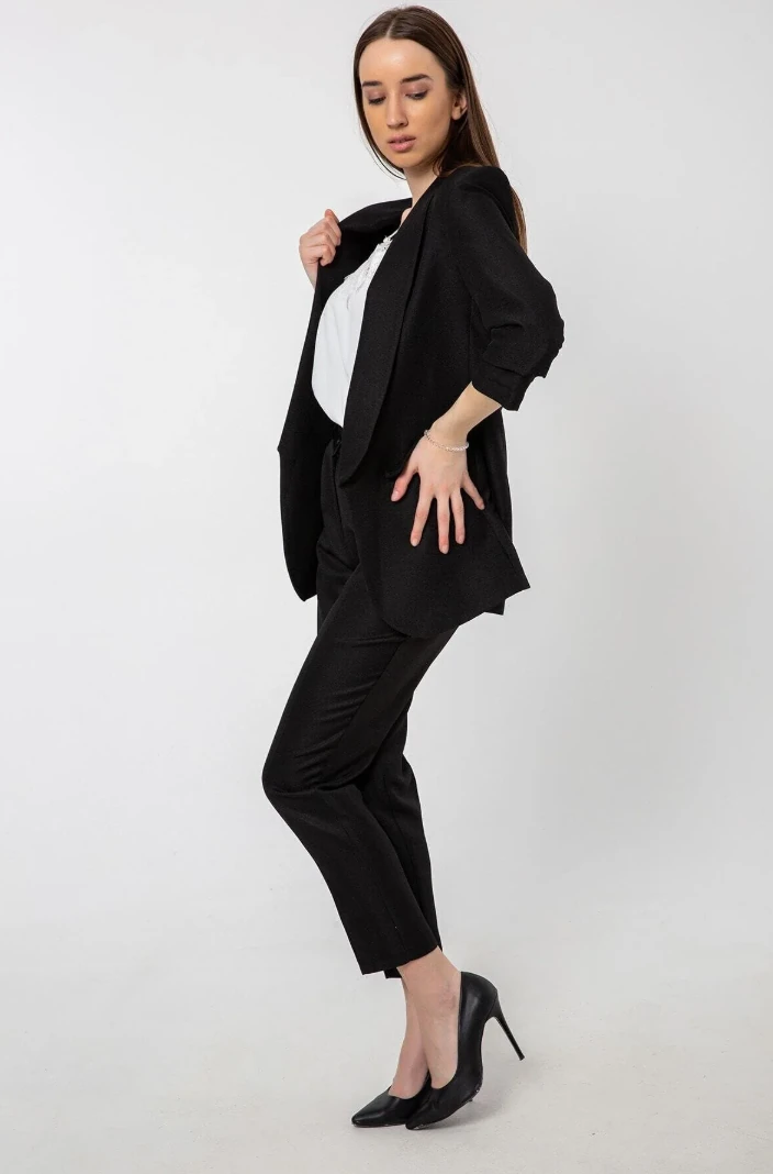 Keten Görünümlü Klasik Pantolon Siyah