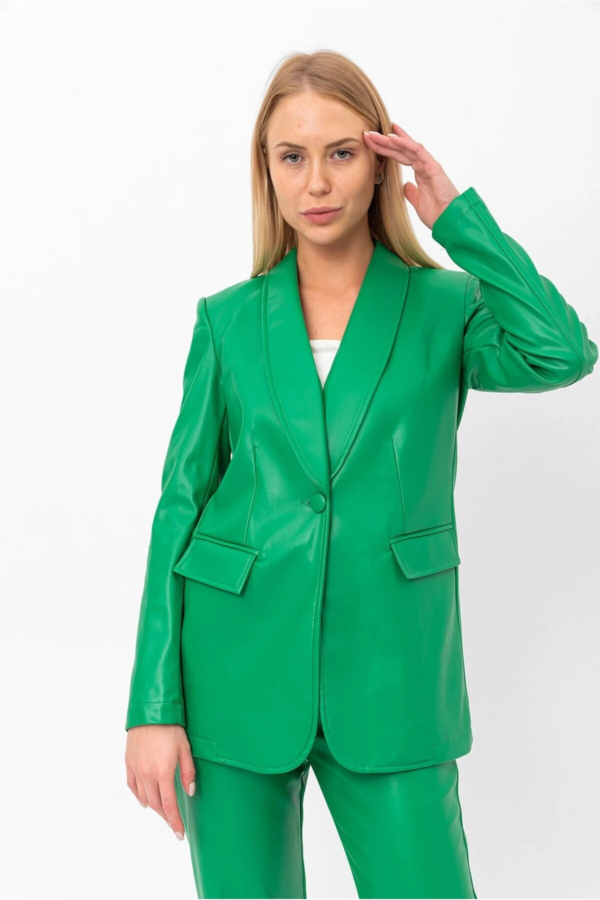 Deri Blazer Düğmeli Ceket