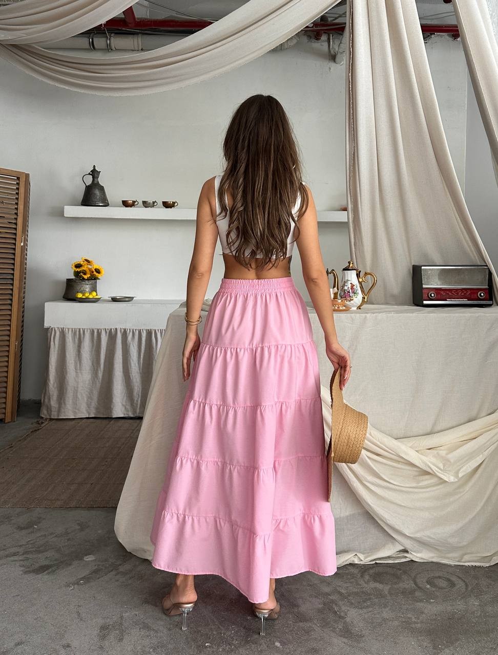 Melina Katlı Etek Pembe