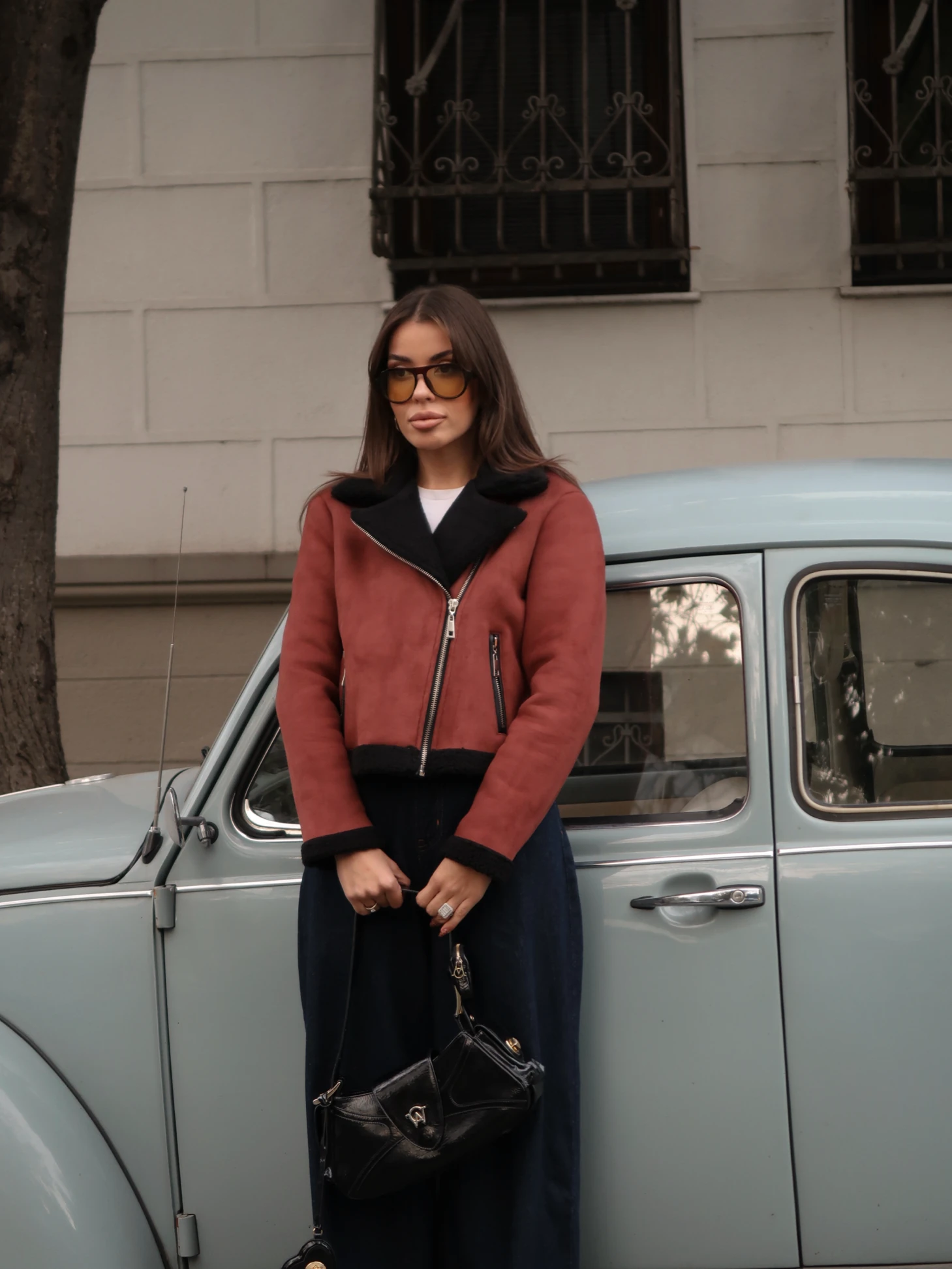 Sherpa Detaylı Süet Biker Ceket