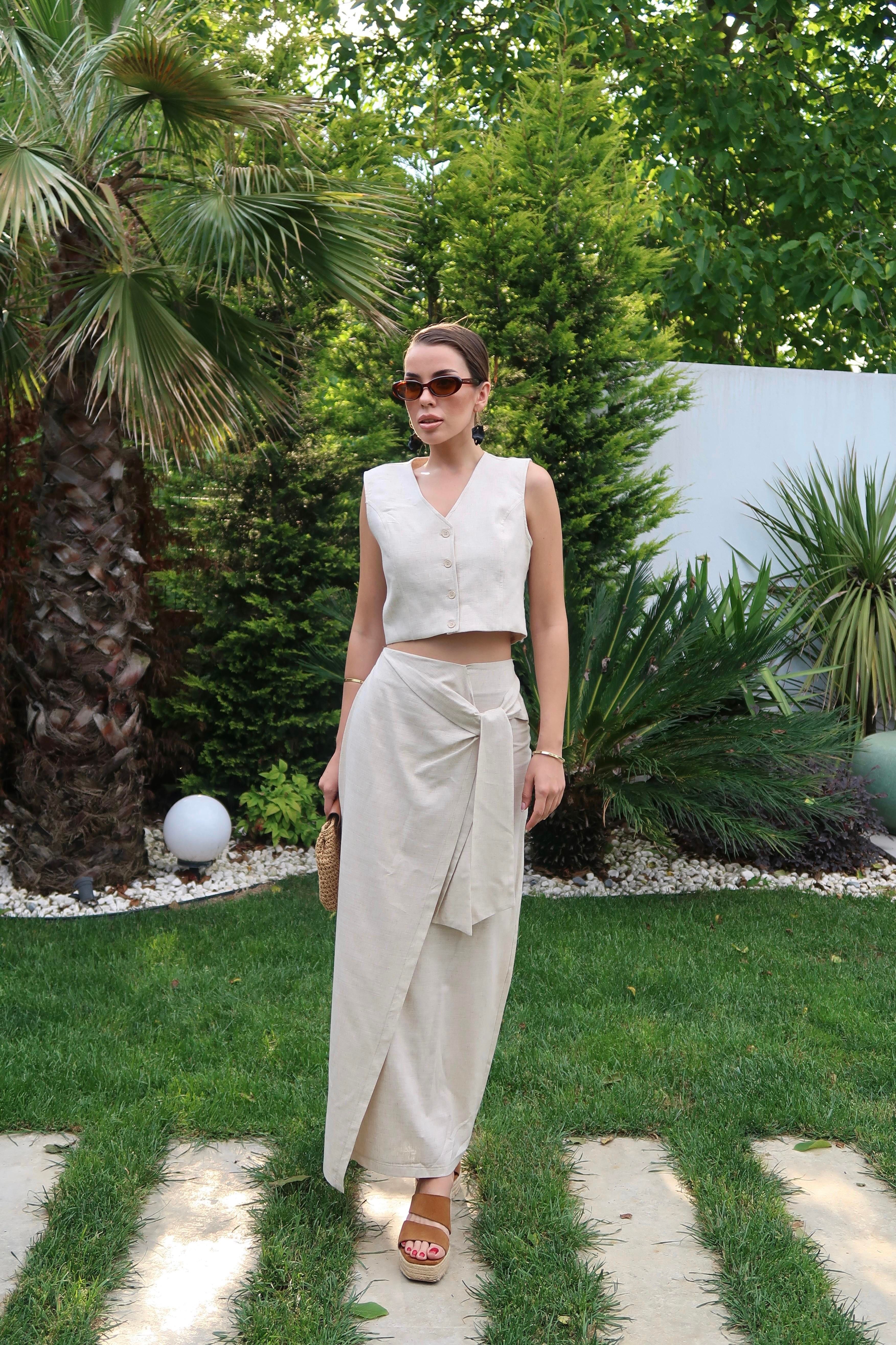 Palma Summer Holly Keten Anvelop Etek Natürel