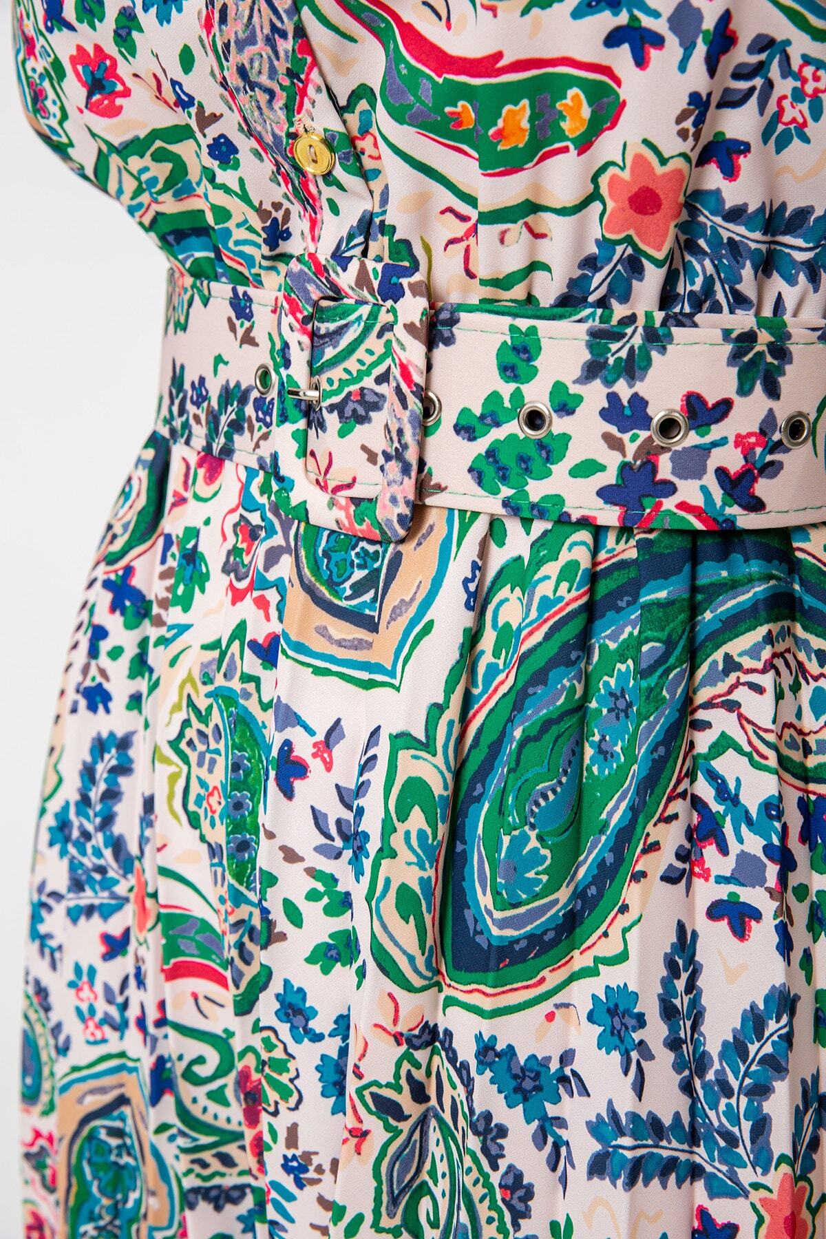 Kadın Yeşil Desenli Elbise