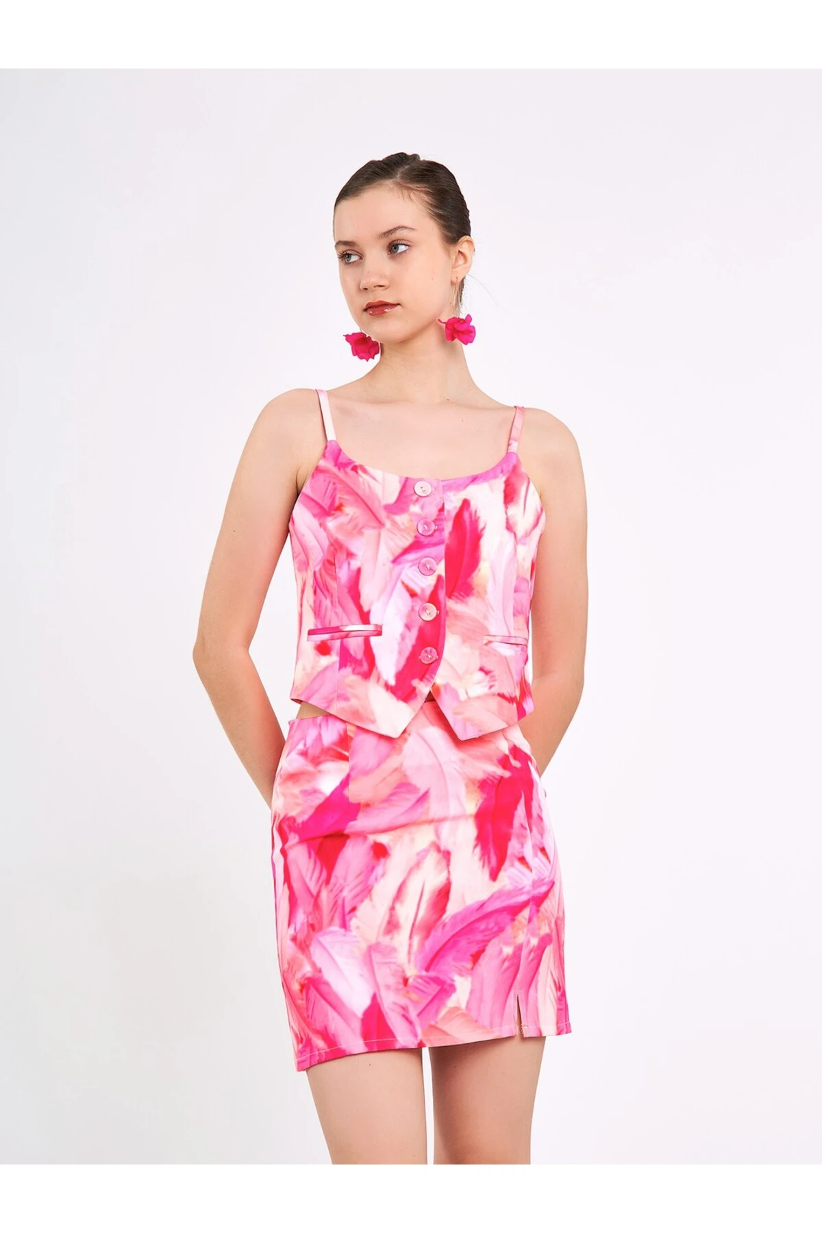 Pembe Tüy Desenli Limited Edition Etek