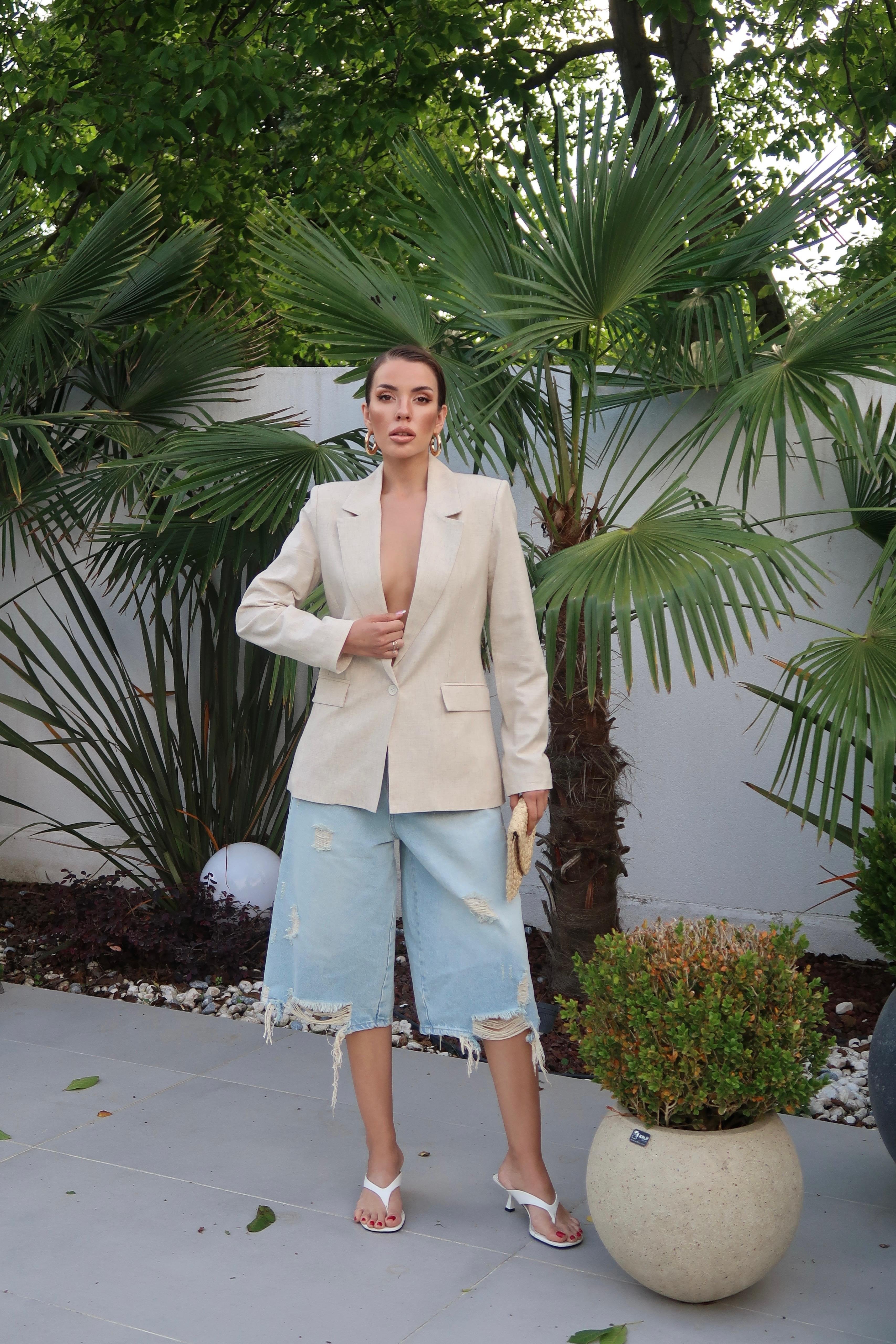 Palma Summer Alice Keten Blazer Ceket Natürel