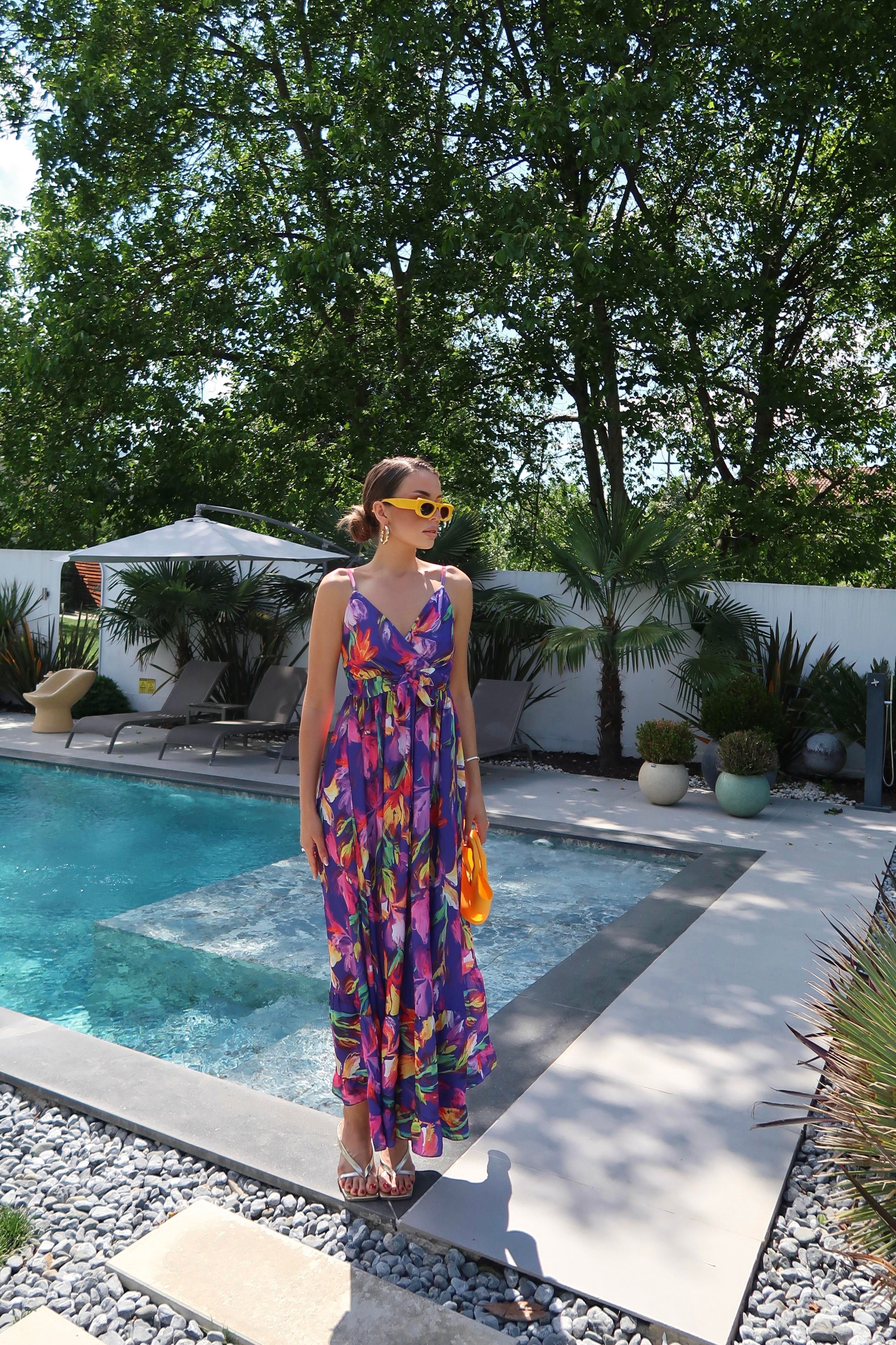 Palma Summer Mor Desenli Askılı Elbise