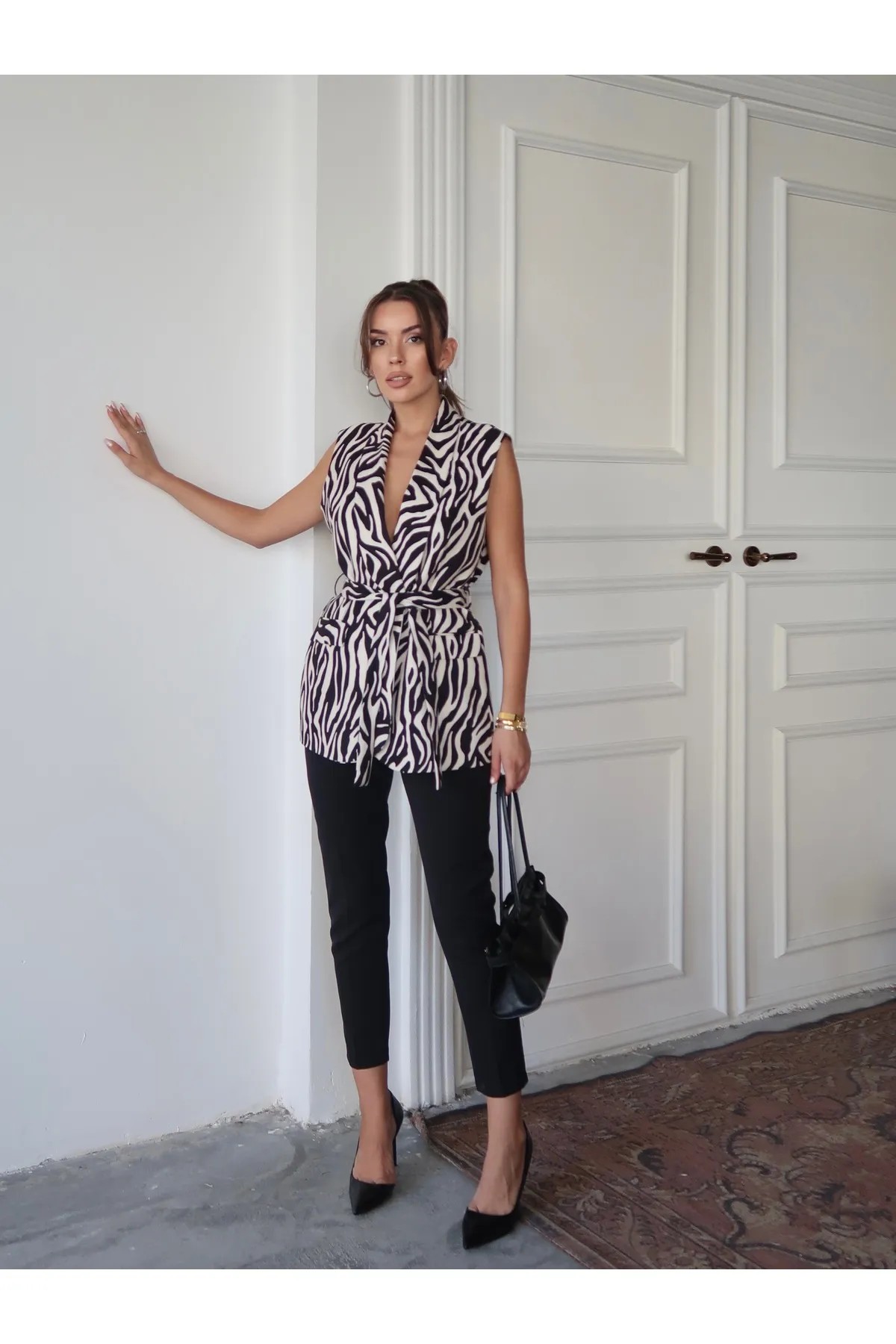 Violet Kuşaklı Yelek Ve Yüksek Bel Pantolon Takım Zebra