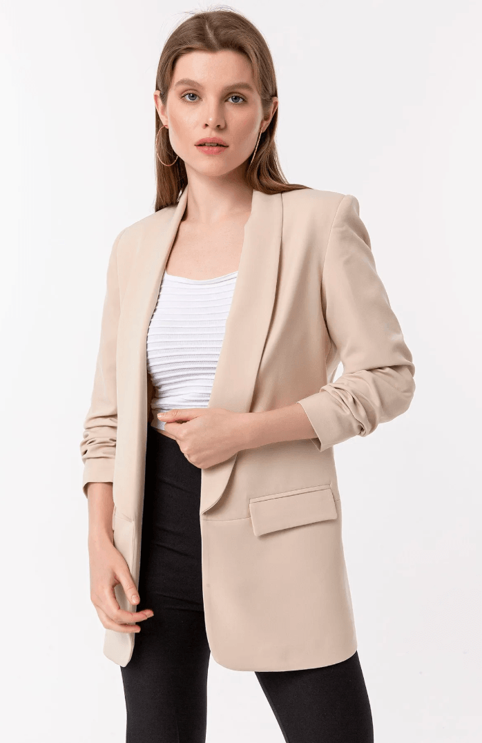 Mia Kolu Büzgülü Blazer Ceket Bej