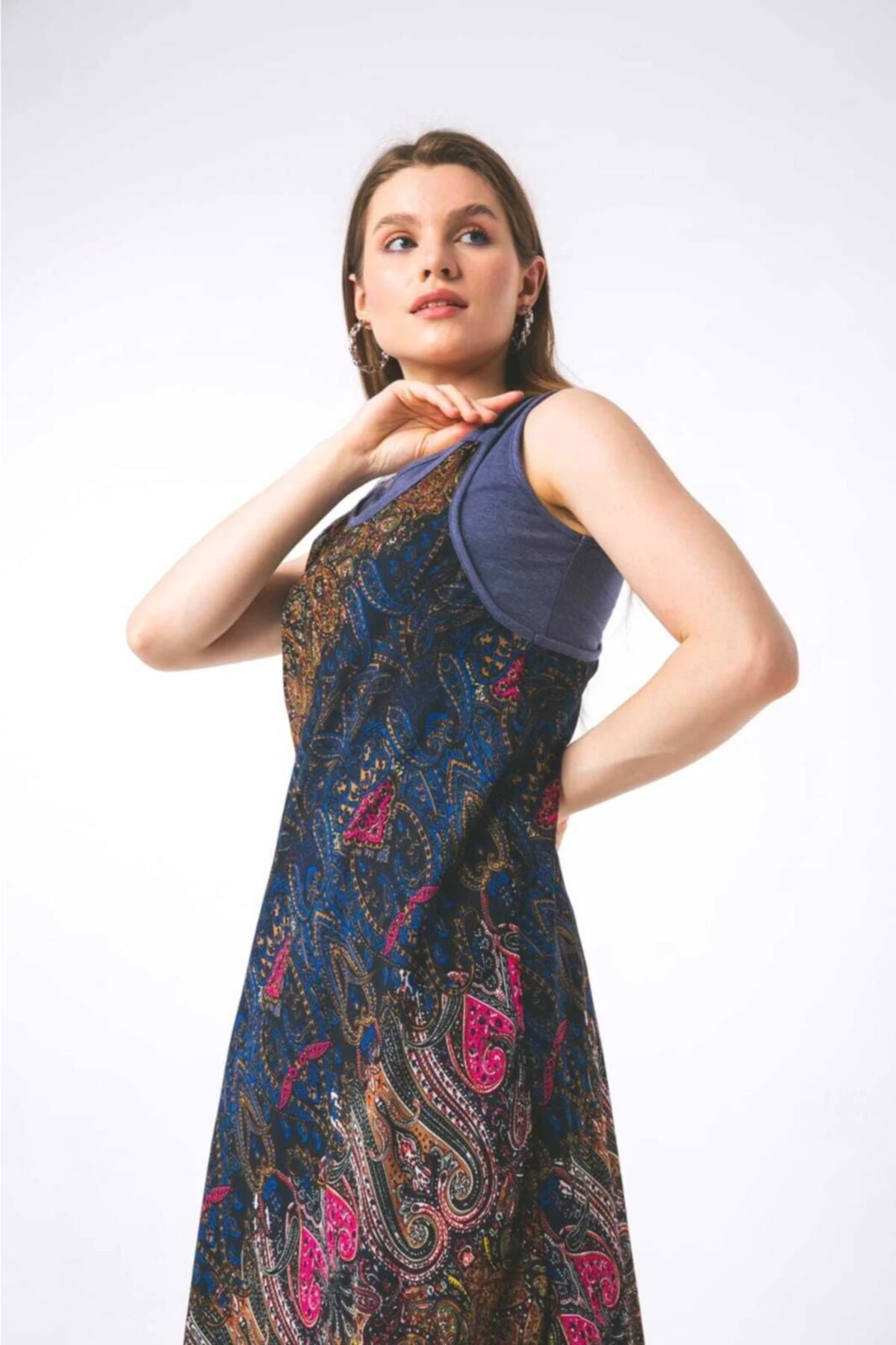 Etnik Desenli Ikili Asimetrik Elbise