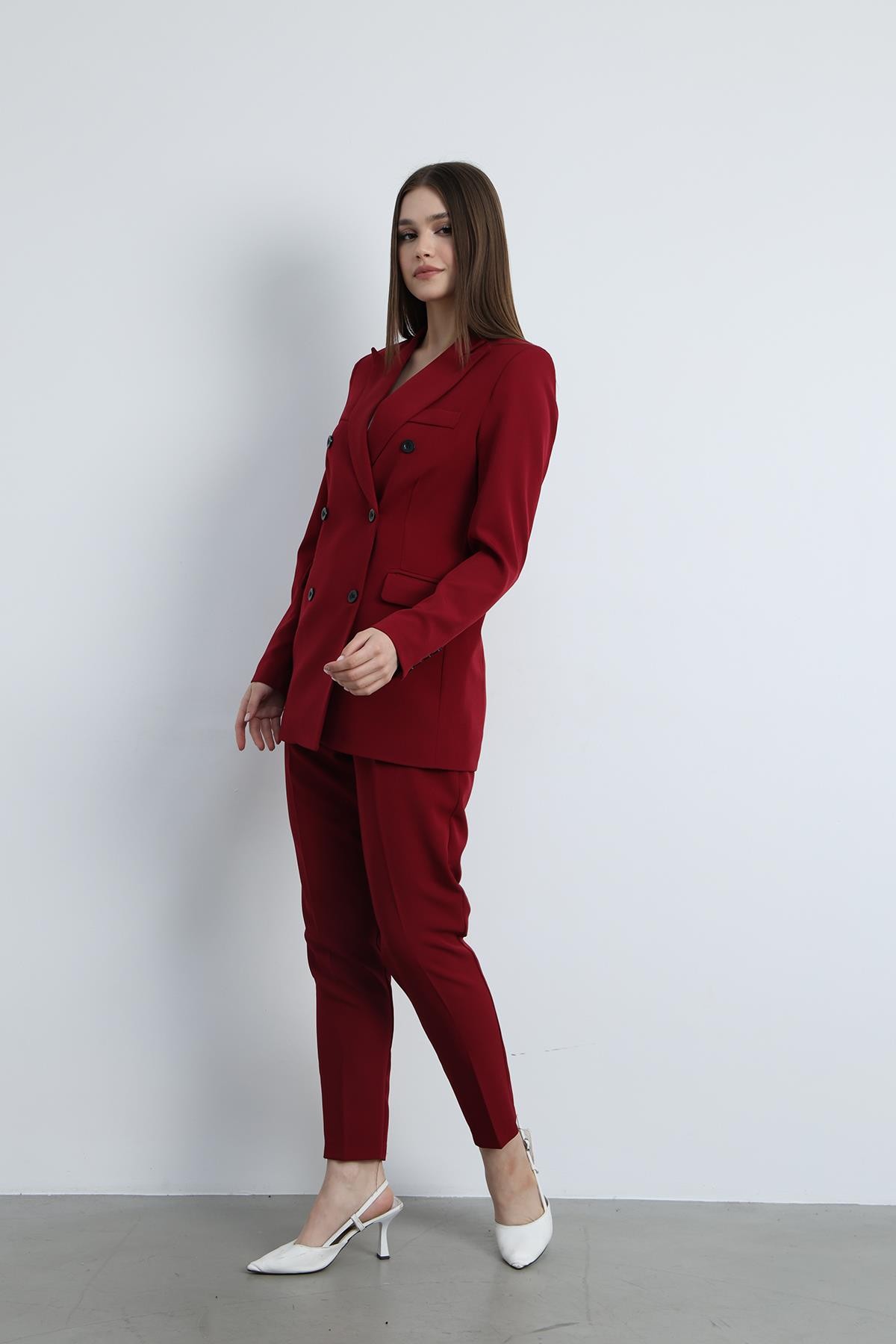 Aria Düğmeli Blazer Ceket Bordo