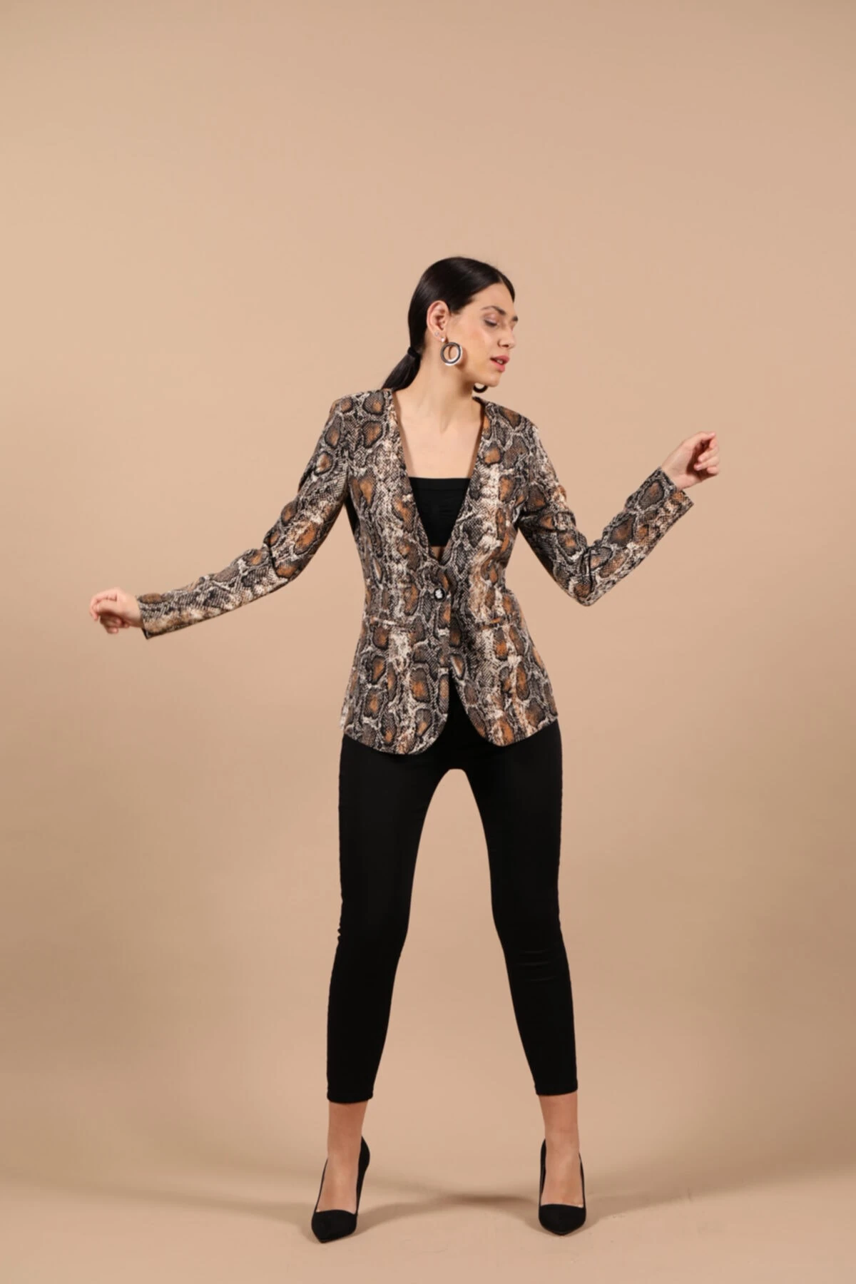 Yılan Desenli Blazer Kadın Ceket