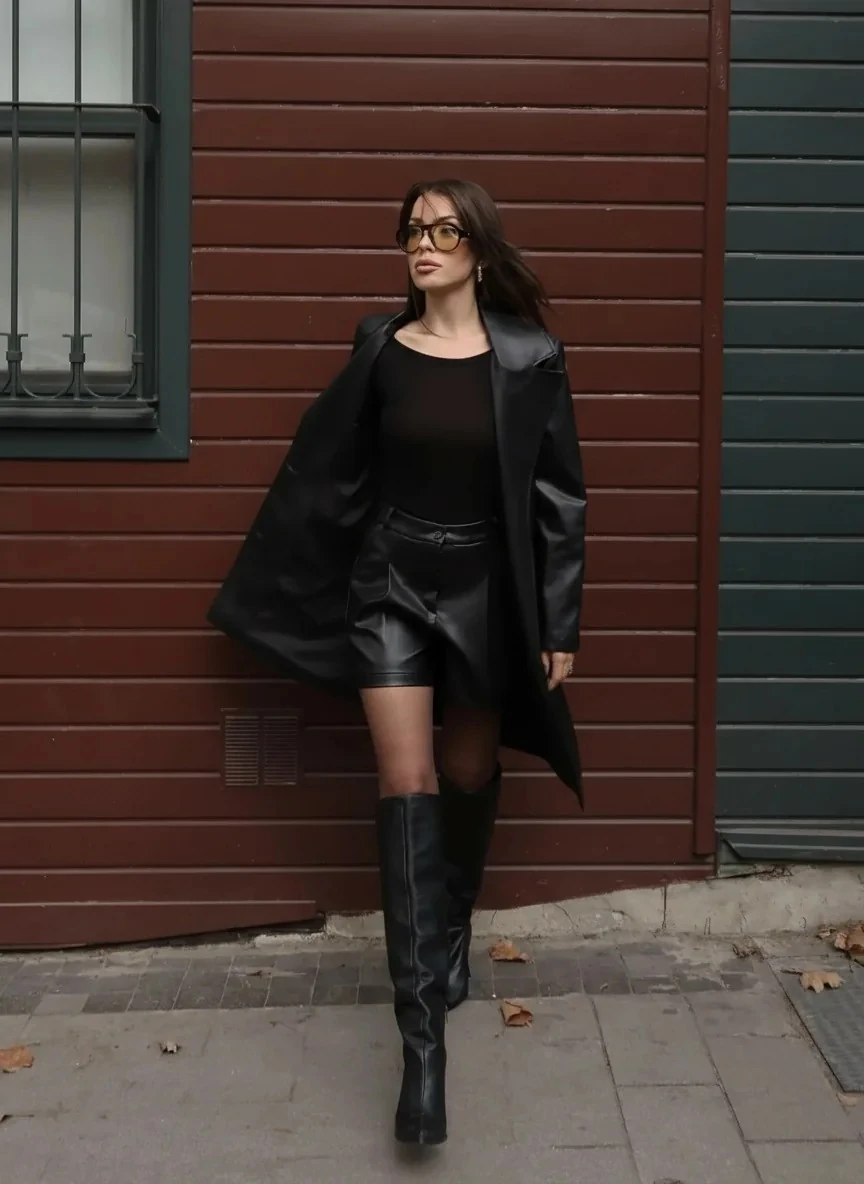 Deri trençkot Siyah