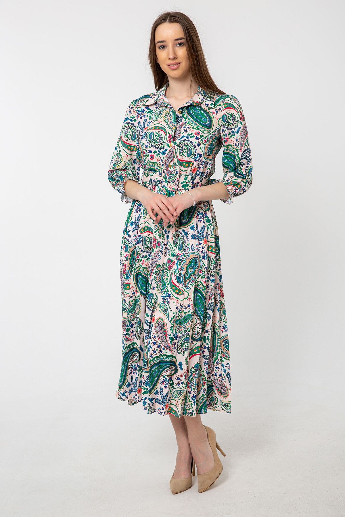 Kadın Yeşil Desenli Elbise