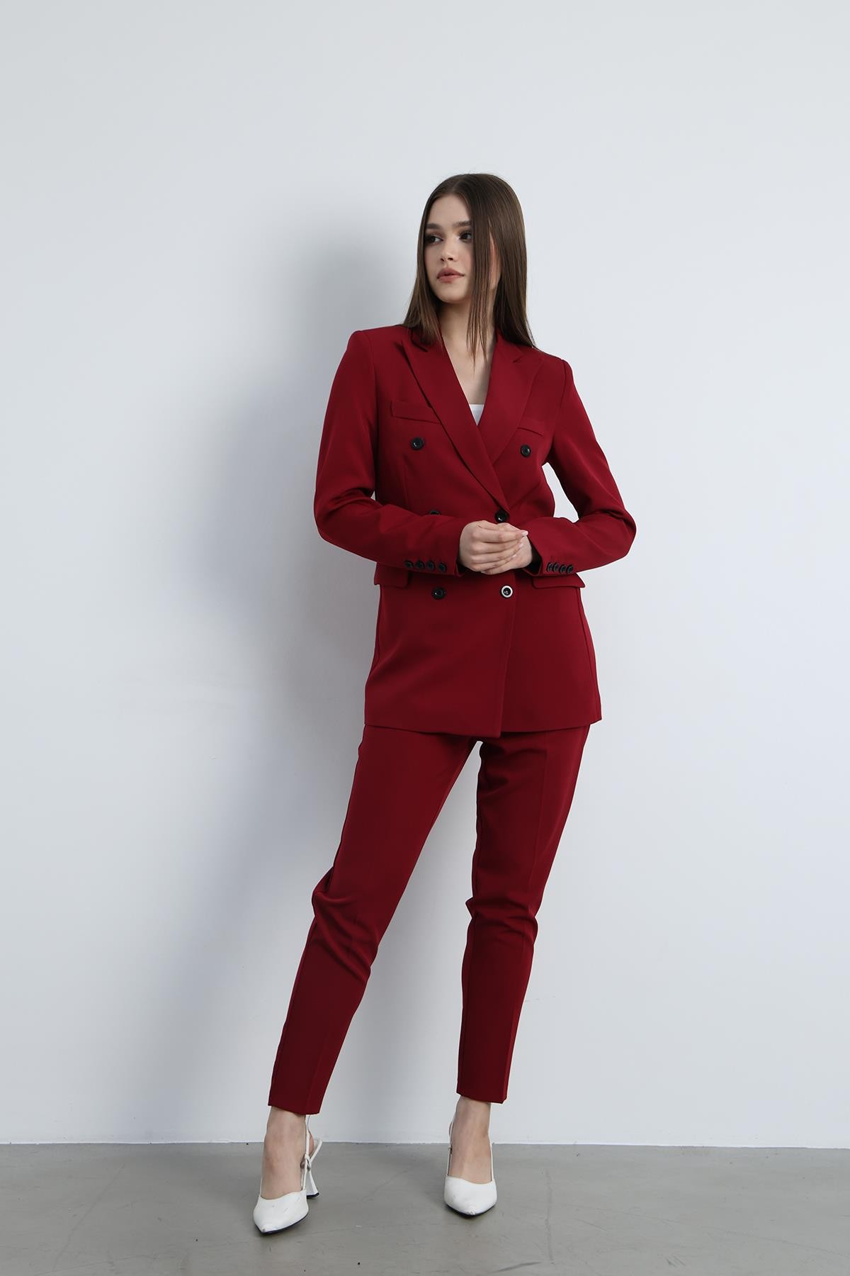 Aria Düğmeli Blazer Ceket Bordo