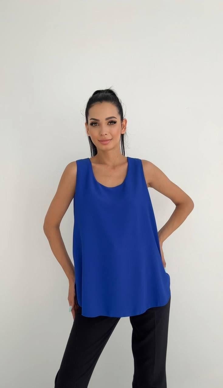 Sıfır Kollu Çift Katlı Sax Bluz