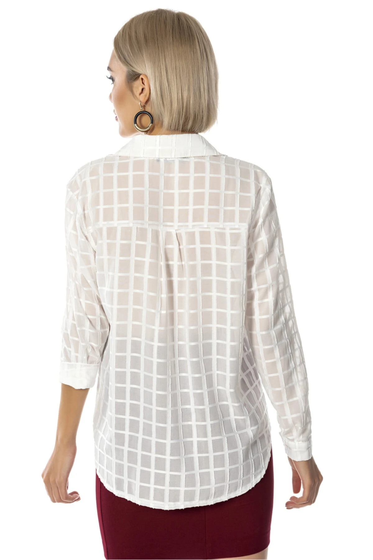 Kadın Ekru Kareli  Gömlek