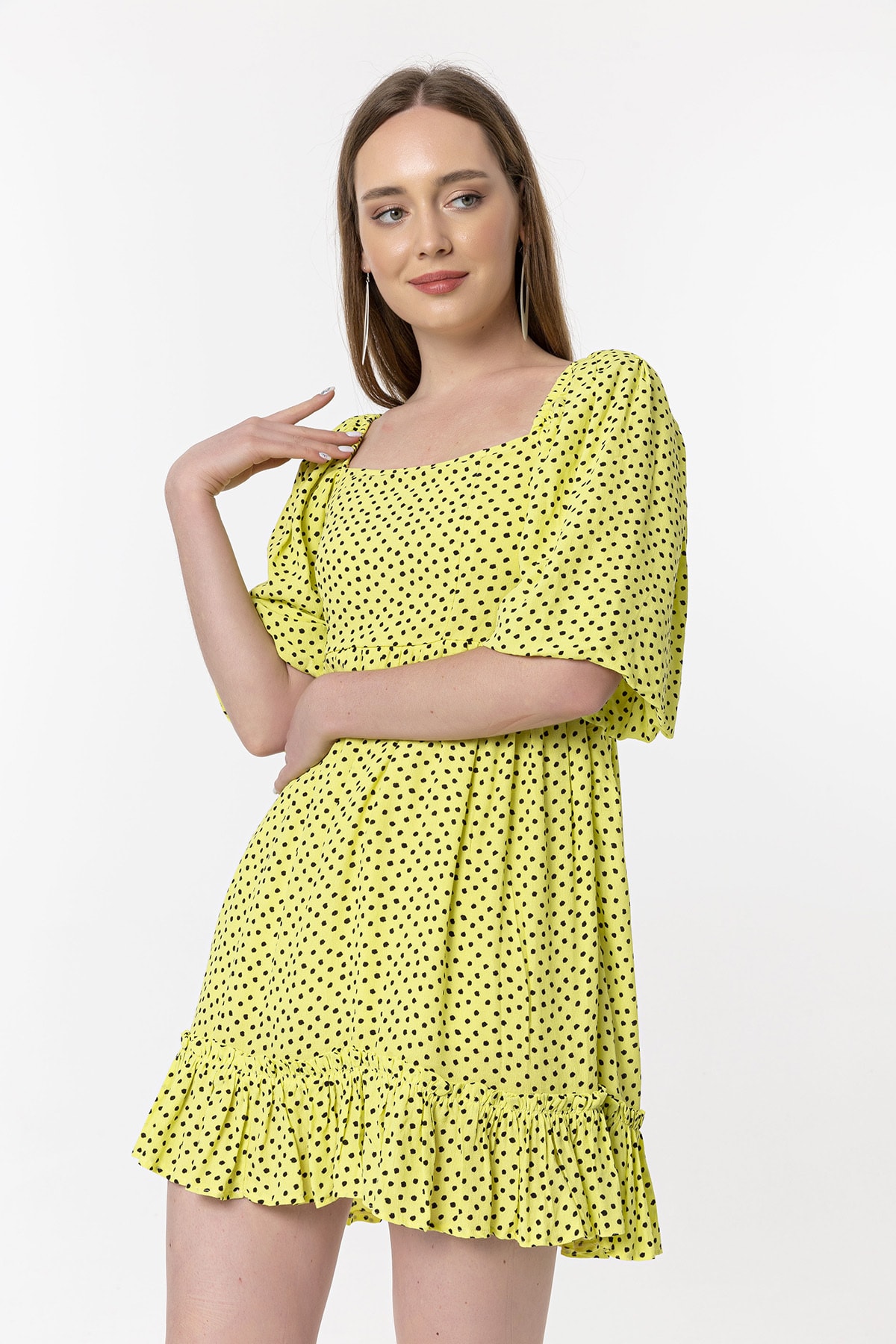 Lila Desenli Mini Elbise